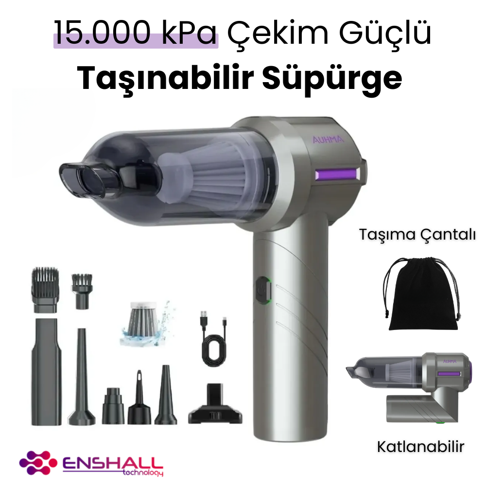 Enshall Profesyonel Ultra Çekim Güçlü Mini Araç Süpürgesi Gri