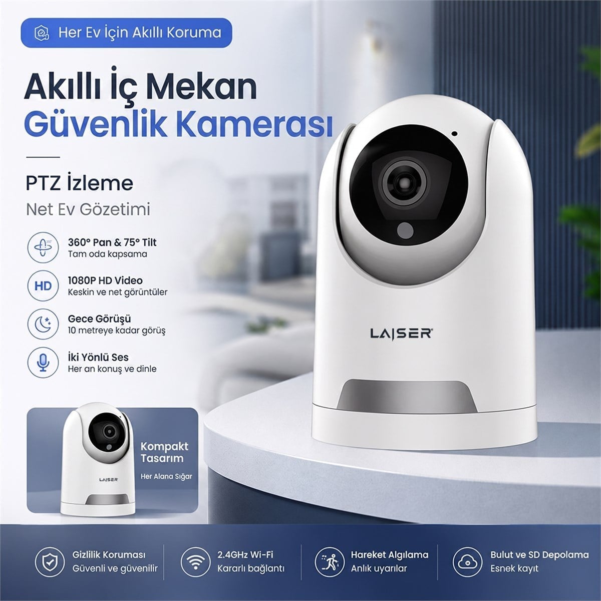 Laiser Bebek Evcil Hayvan Ve Ev Güvenlik Kamerası 1080p PTZ Kamera