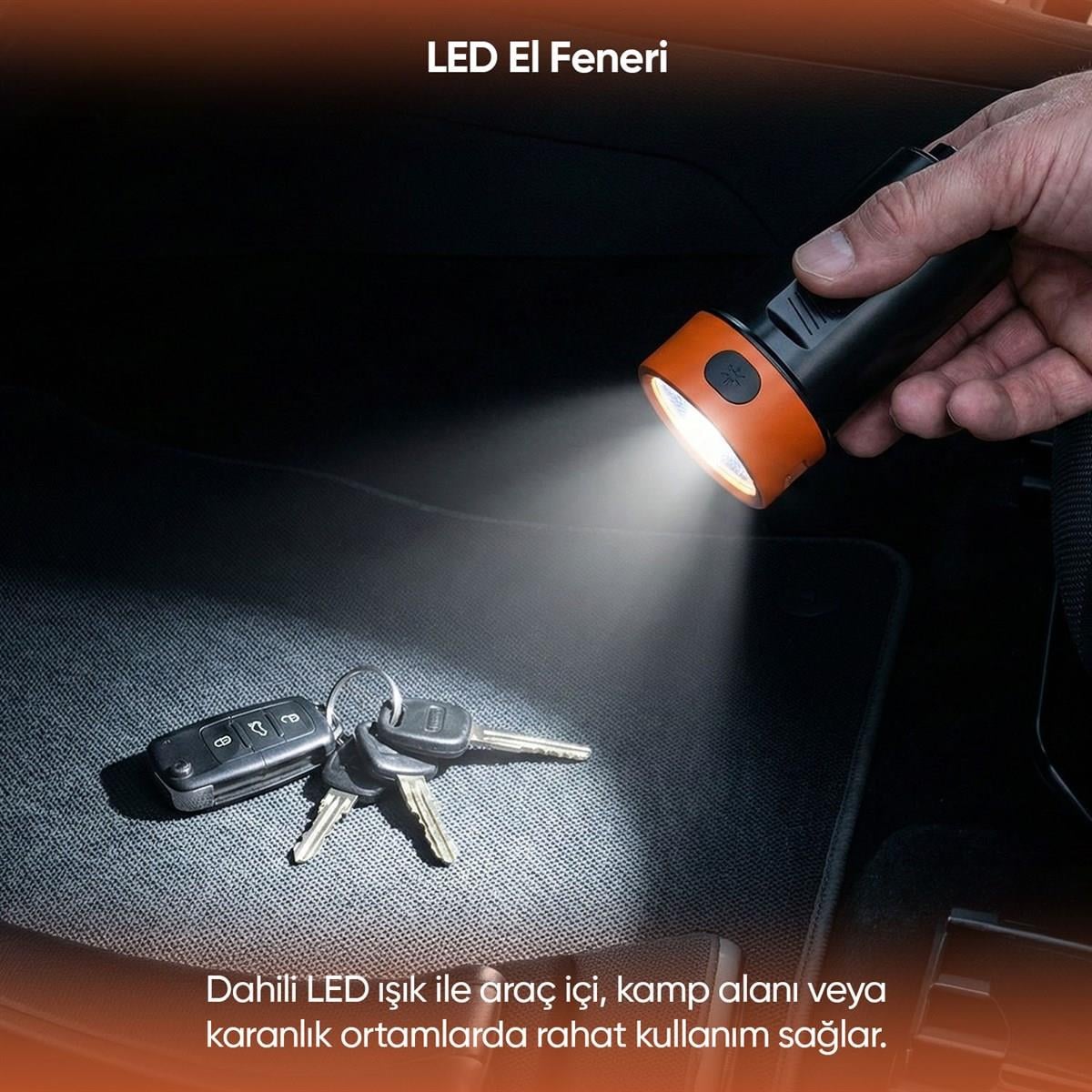 Laiser VT-120 5-in-1 Kablosuz Araç Süpürgesi: 20.000 Pa Güç & Değiştirilebilir 2 Bataryalı (Powerbank ve LED Işık Özellikli)