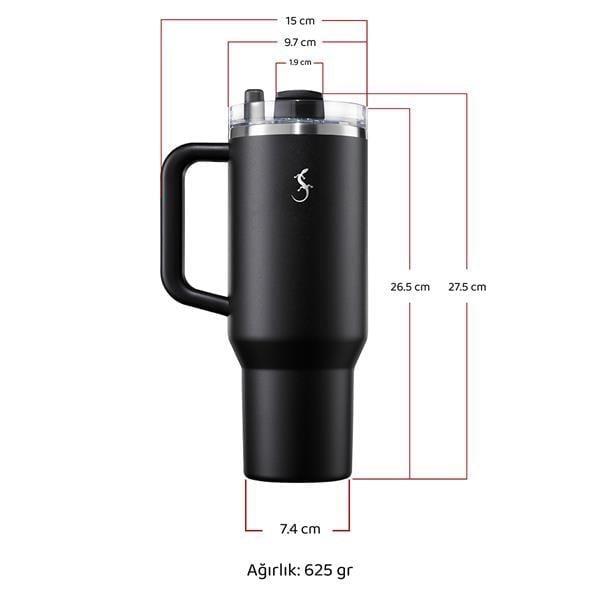 Lurch - “Big Cup” 1.2 L Mat Siyah, paslanmaz Çelik Termos - Uzatılabilir Pipetli, Çift Cidarlı, Sızdırmaz - 240978