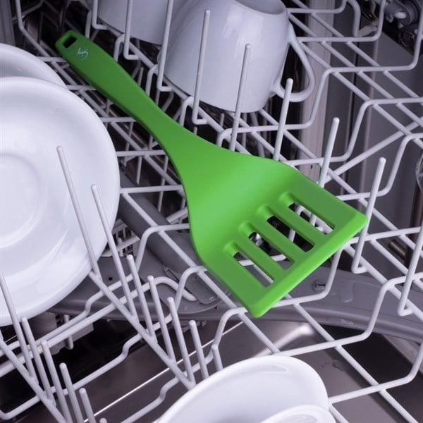 Lurch - Platin Silikon Delikli Spatula 32,5 cm Yeşil - Yanmaz, Yapışmaz, Bükülmez, Çizmez, Tat ve Koku Bırakmaz - 240083