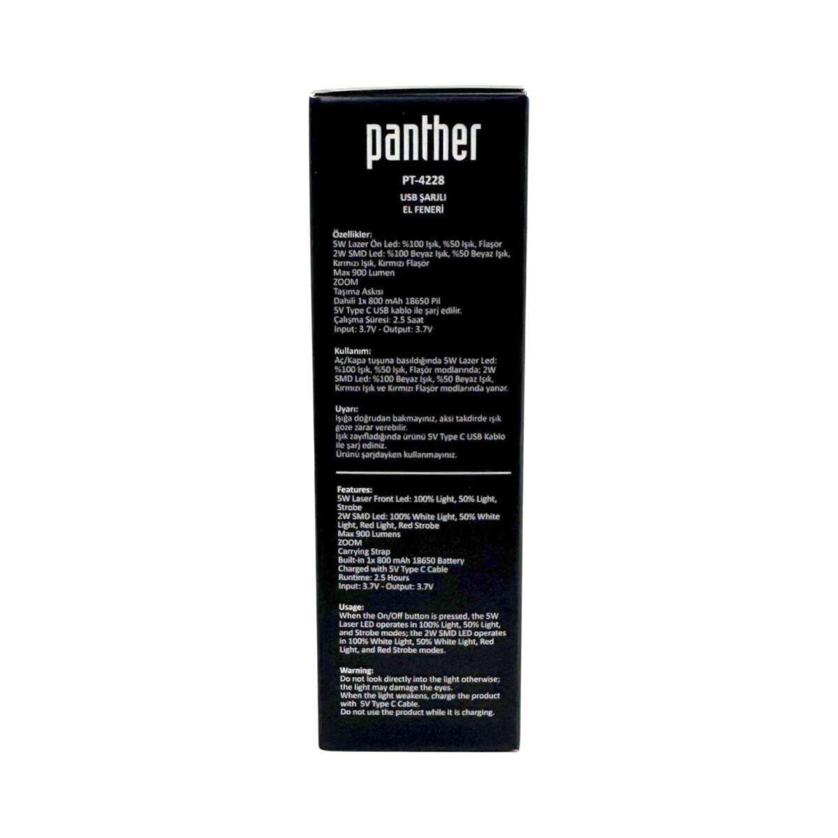 PANTHER PT-4228 USB ŞARJLI EL FENERİ