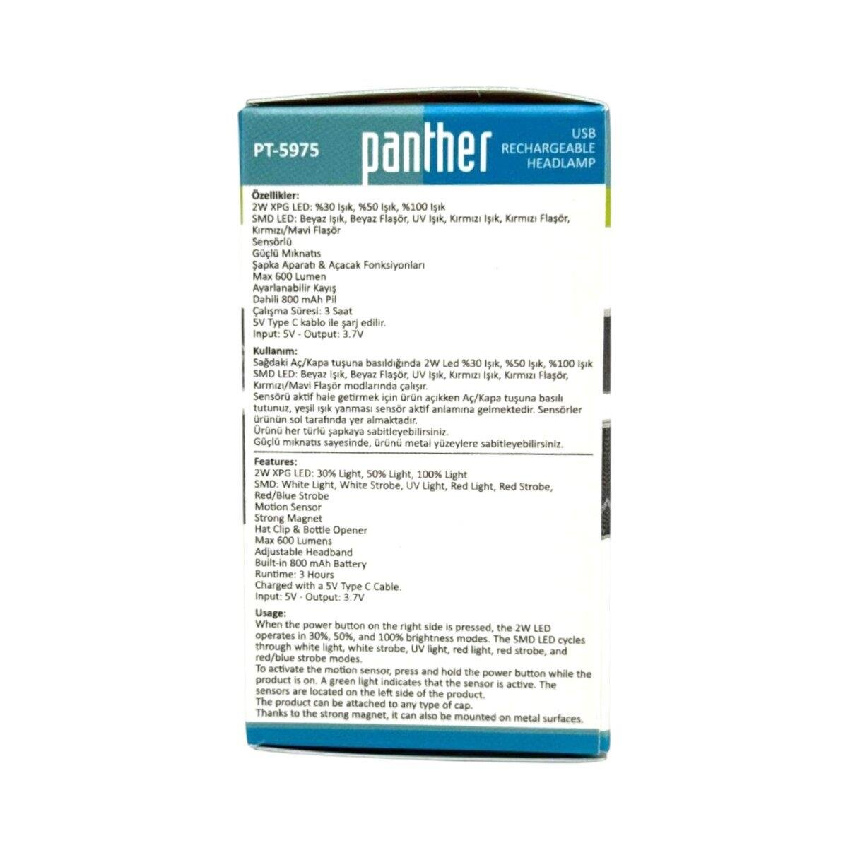 PANTHER PT-5975 USB ŞARJLI KAFA LAMBASI