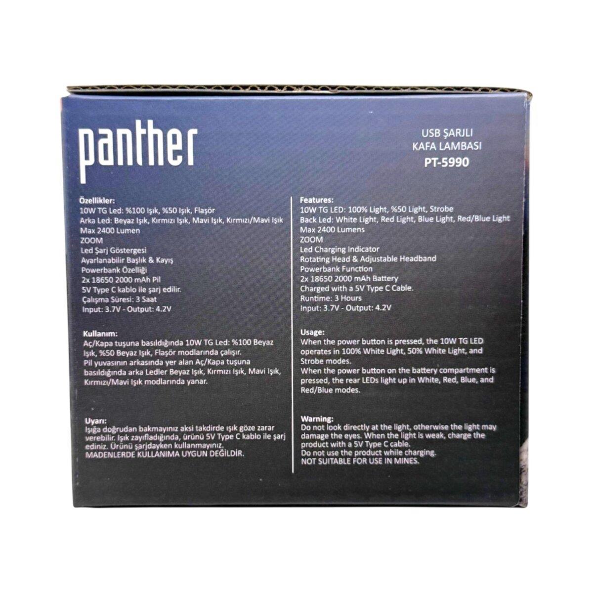 PANTHER PT-5990 USB ŞARJLI KAFA LAMBASI