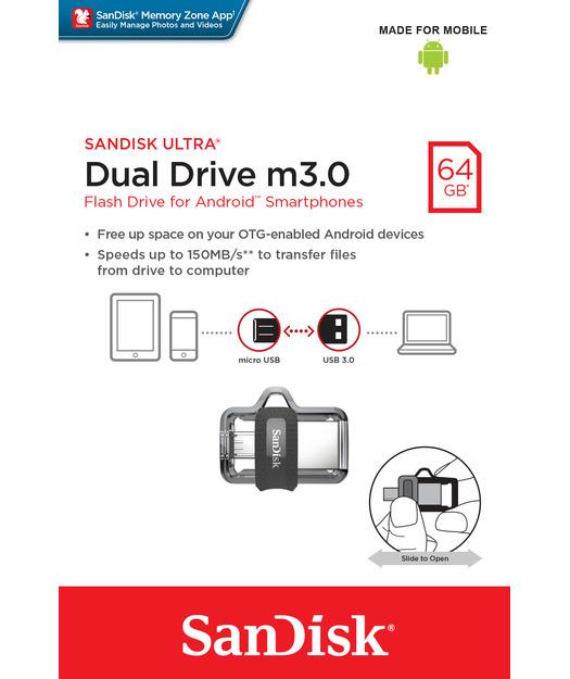 SanDisk Ultra Dual Drive m3.0 64GB Grey - Silver