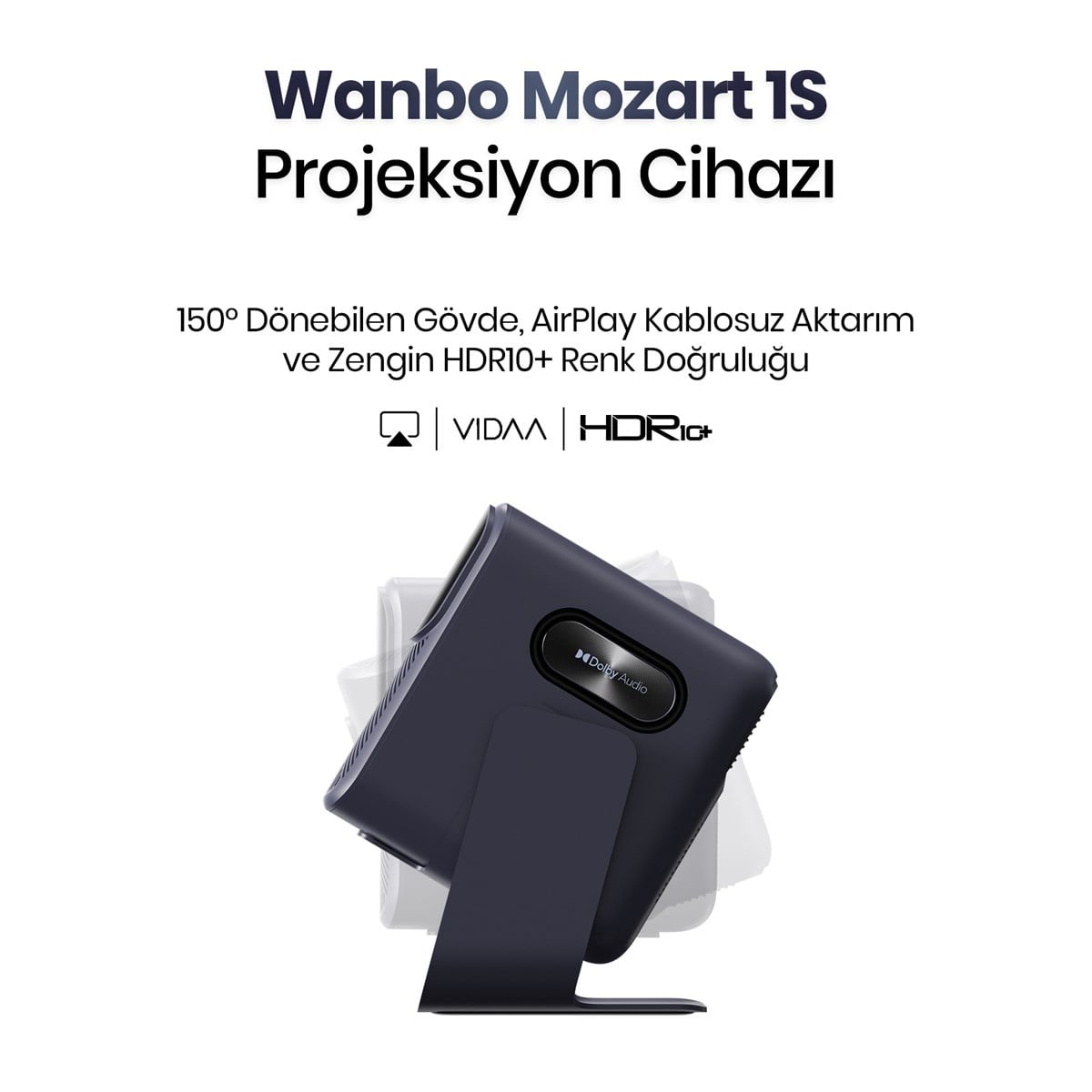 Wanbo Mozart 1S 1200 ANSI VIDAA Voice Full HD  Akıllı Projeksiyon Cihazı 4K Destekler Dahili Gimbal Stand