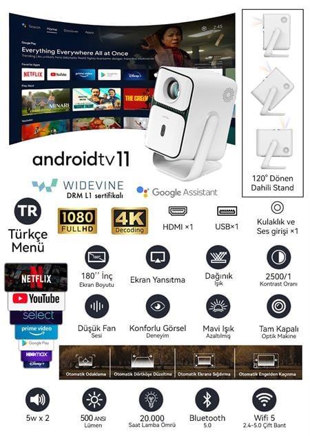 Wanbo T2 Ultra 500 ANSI Lümen Full HD Lisanslı Android TV Projeksiyon Cihazı