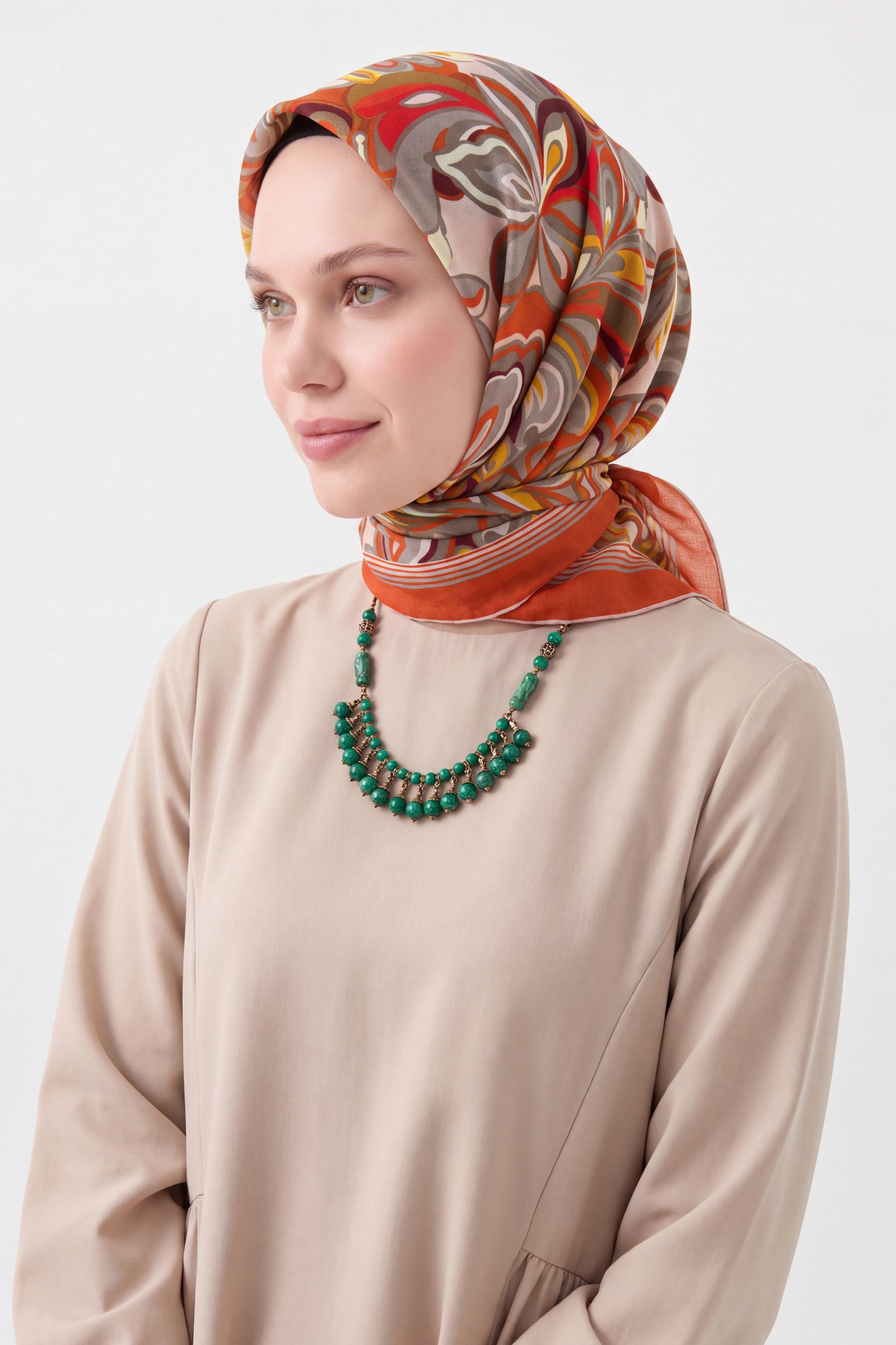 161038-07Velora Eşarp Aura Floral Koyu Turuncu