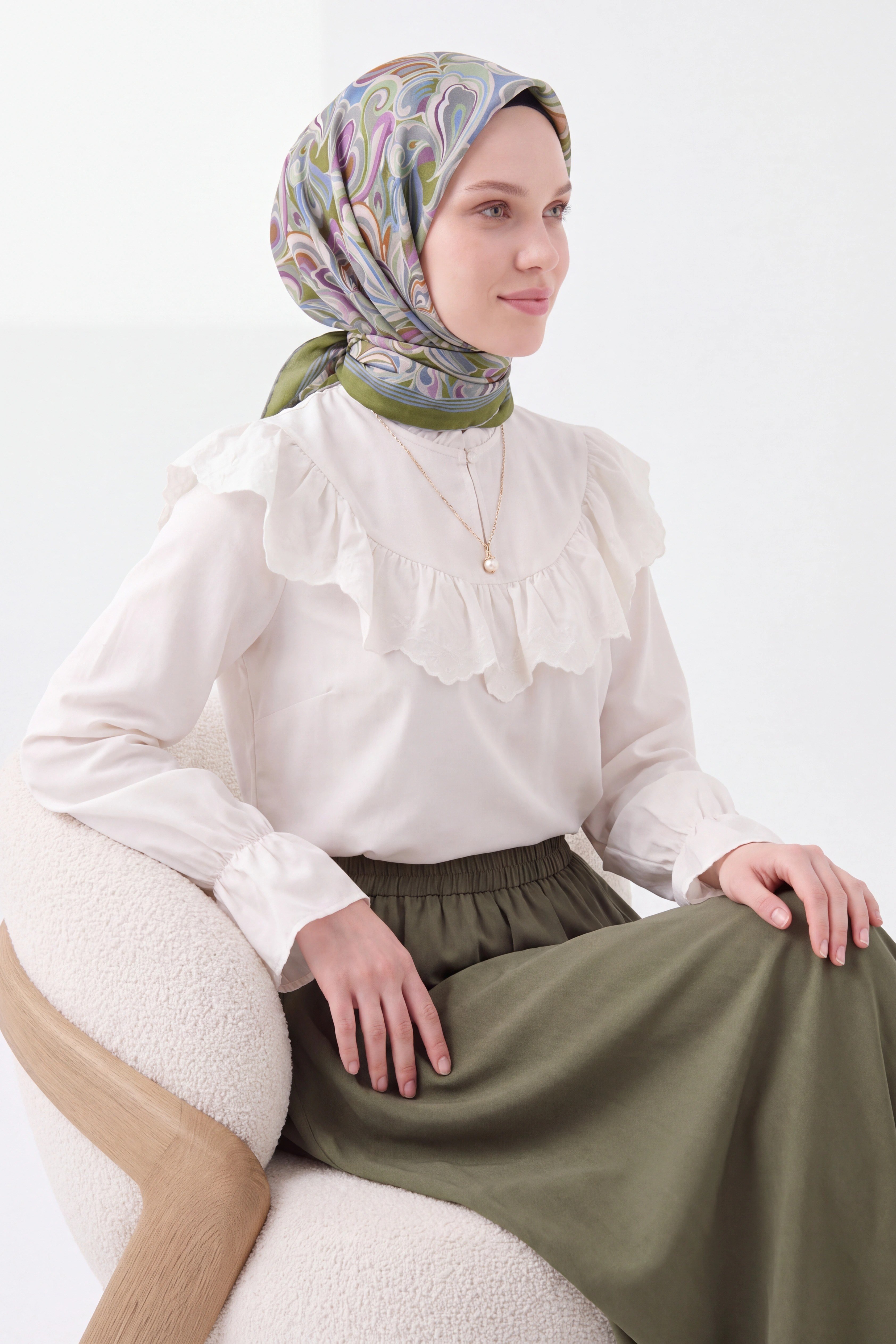 161038-10Velora Eşarp Aura Floral Çelik Mavi