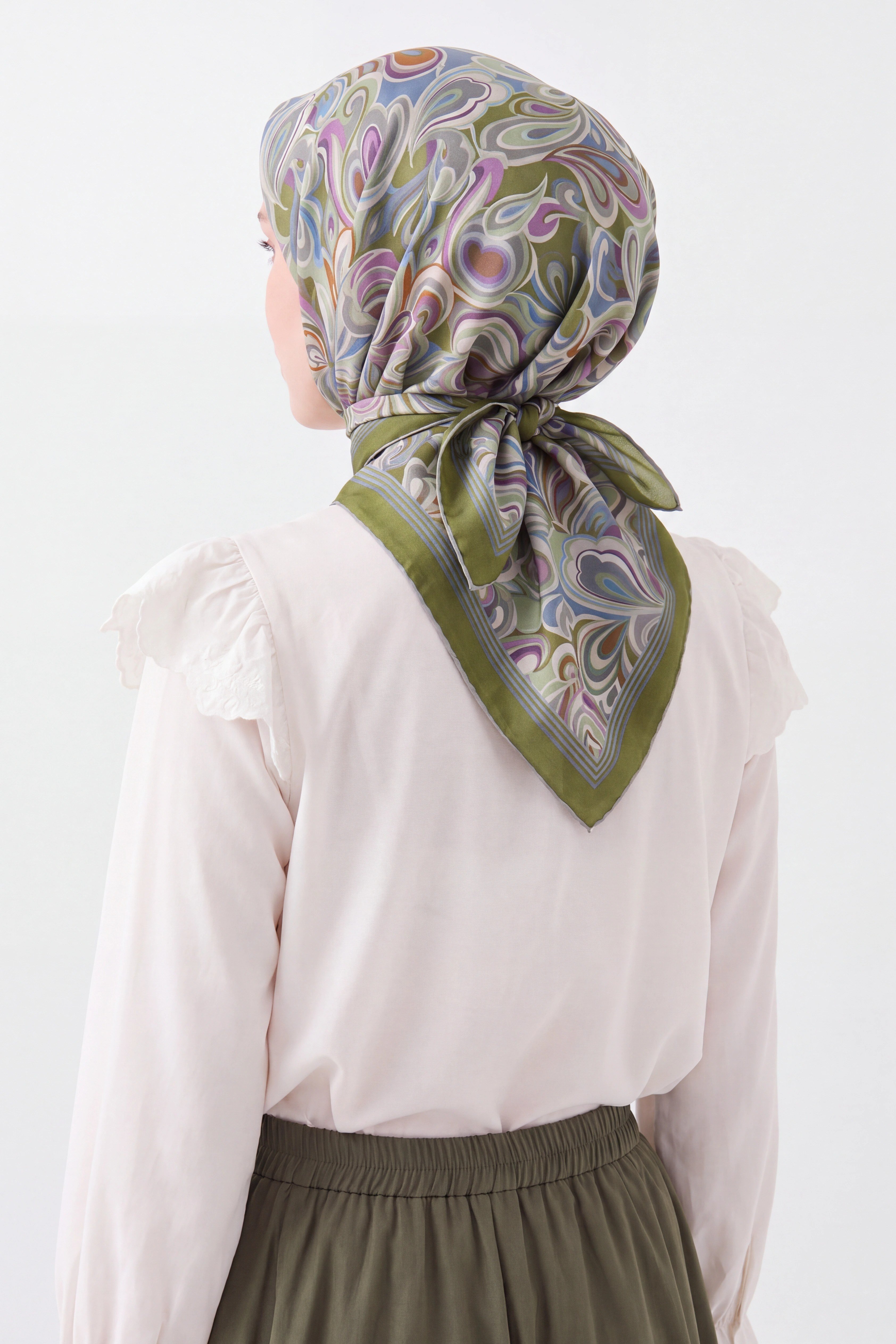 161038-10Velora Eşarp Aura Floral Çelik Mavi