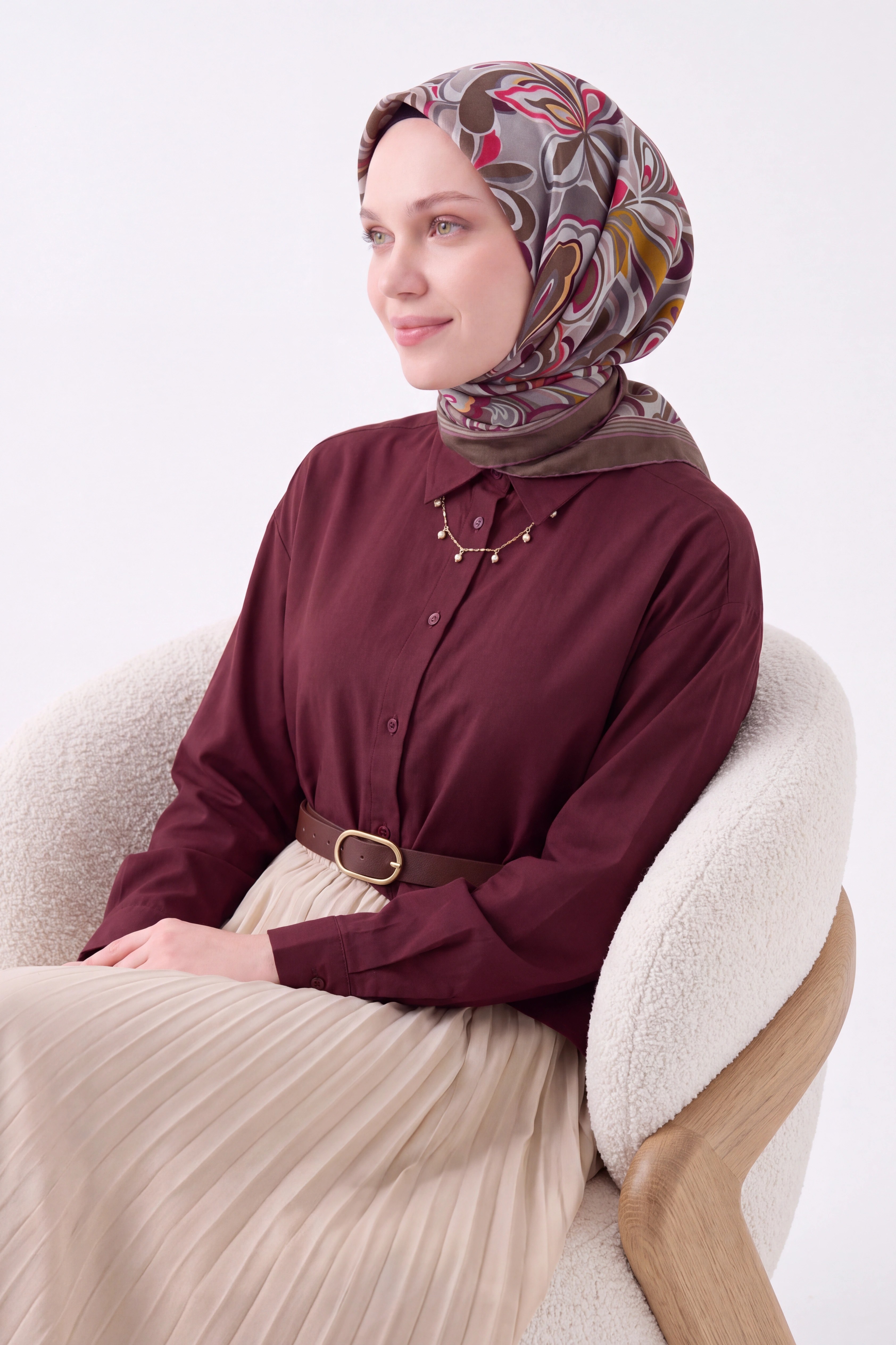 161038-16Velora Eşarp Aura Floral Koyu Vizon