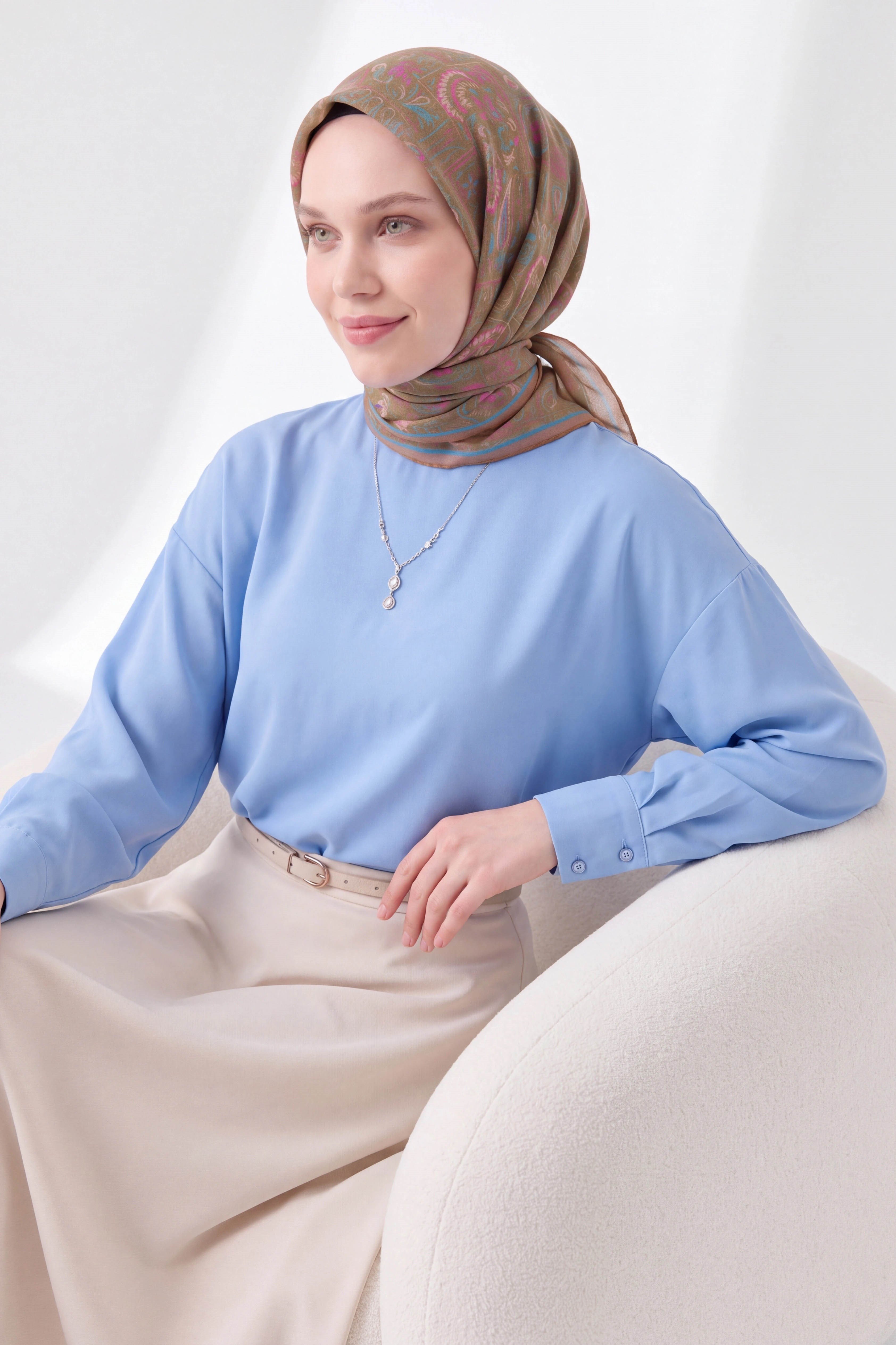 73165-08Soft Eşarp Etnik Yağ Yeşili
