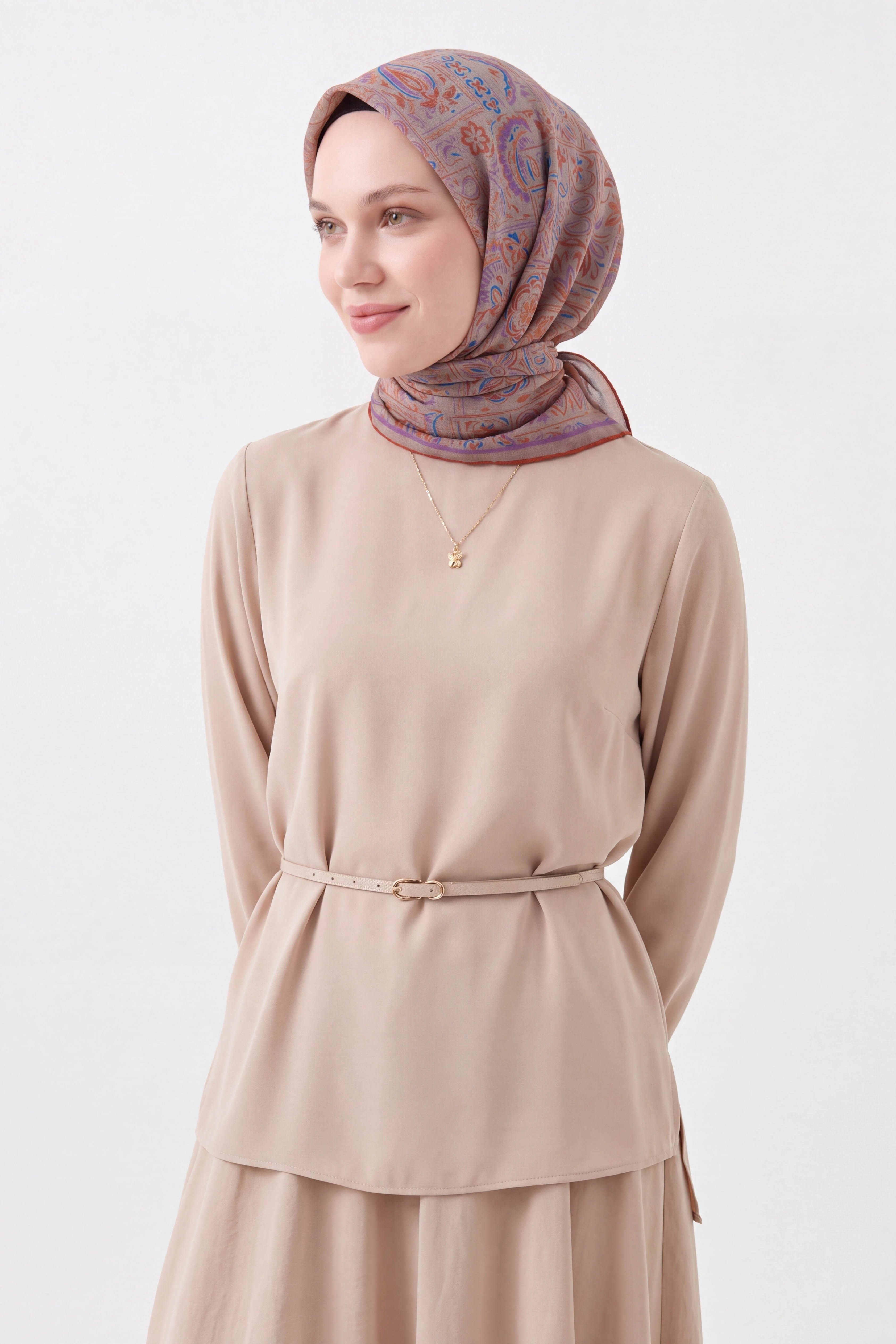 73165-10Soft Eşarp Etnik Vizon