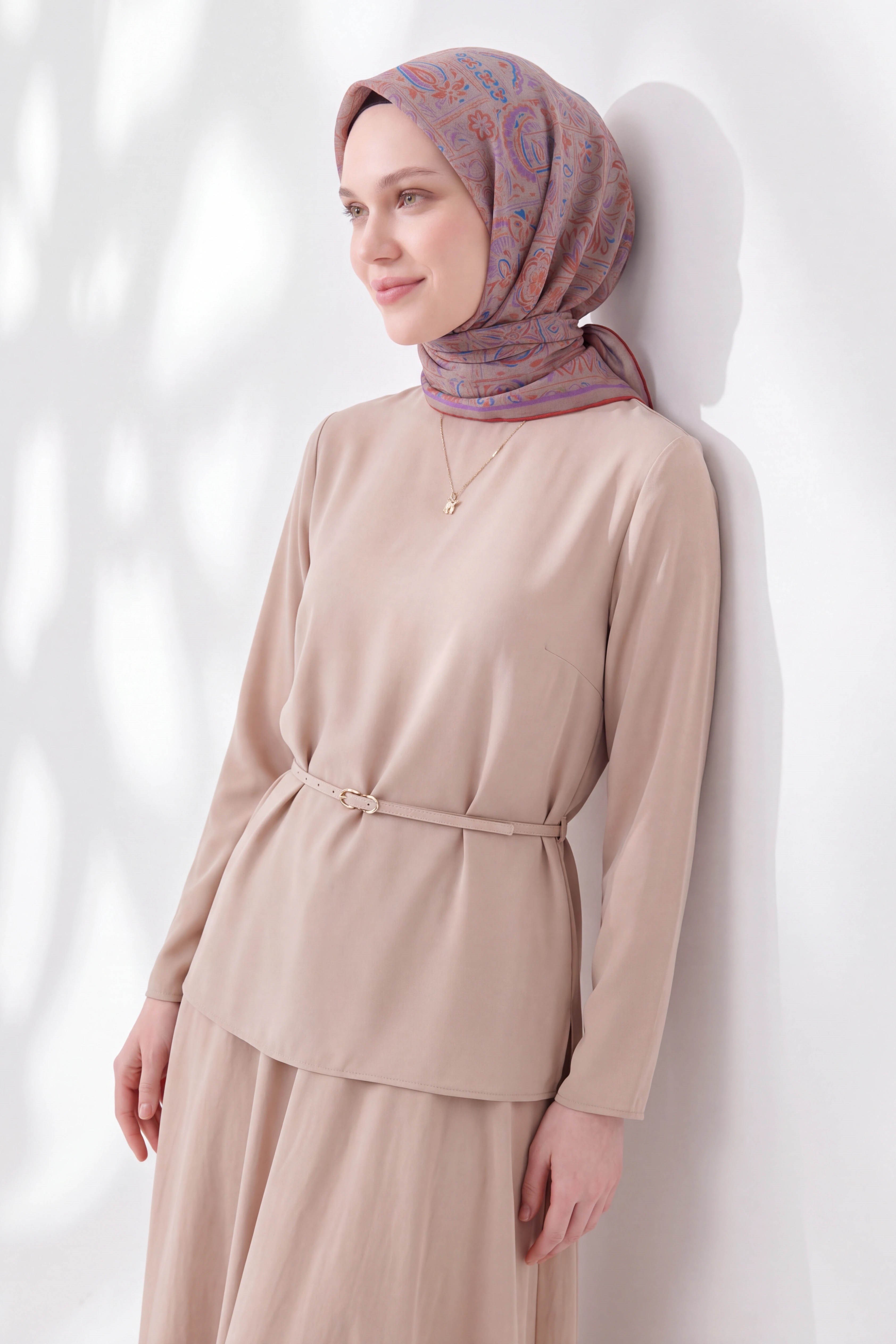 73165-10Soft Eşarp Etnik Vizon