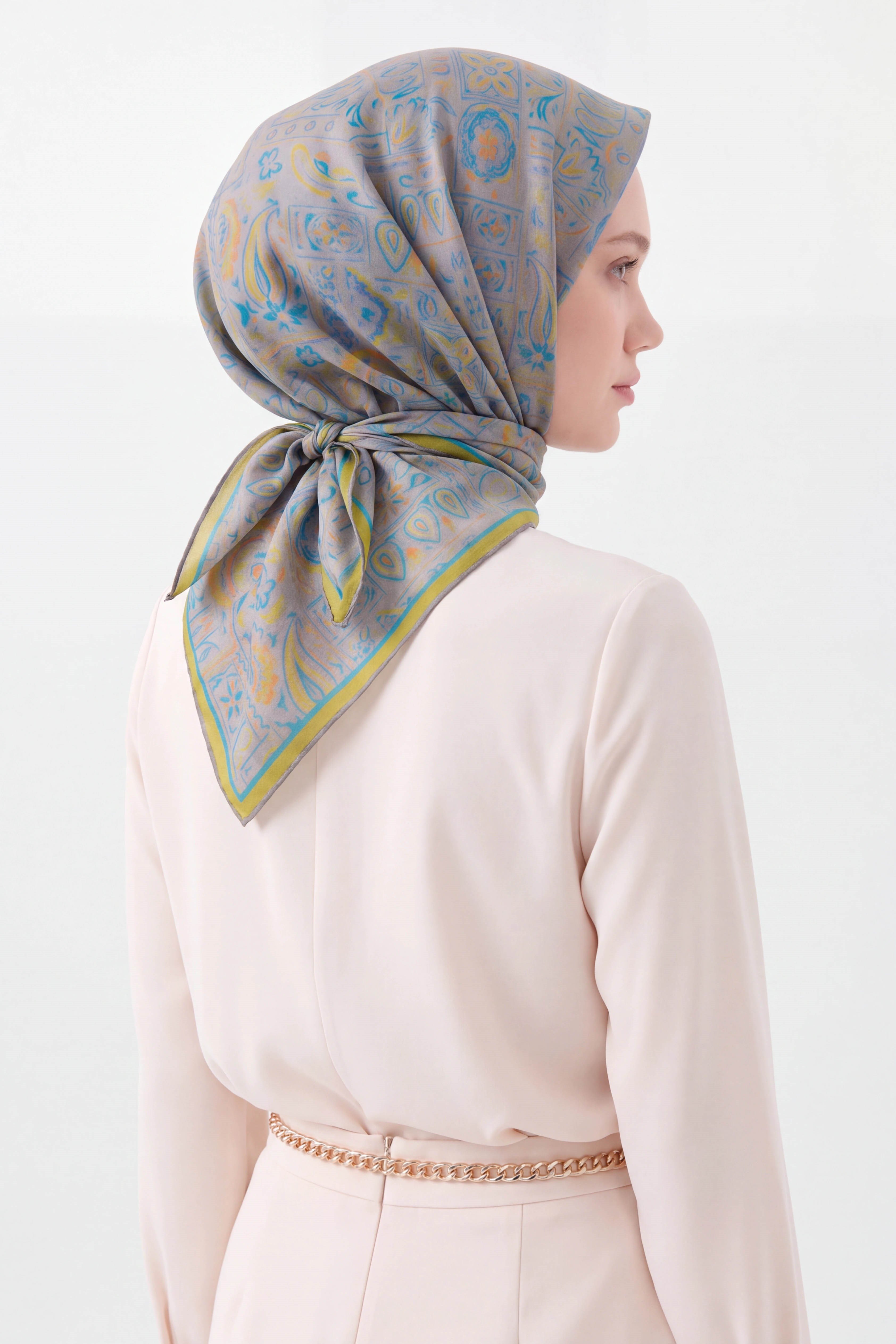 73165-12Soft Eşarp Etnik Mavi Gri
