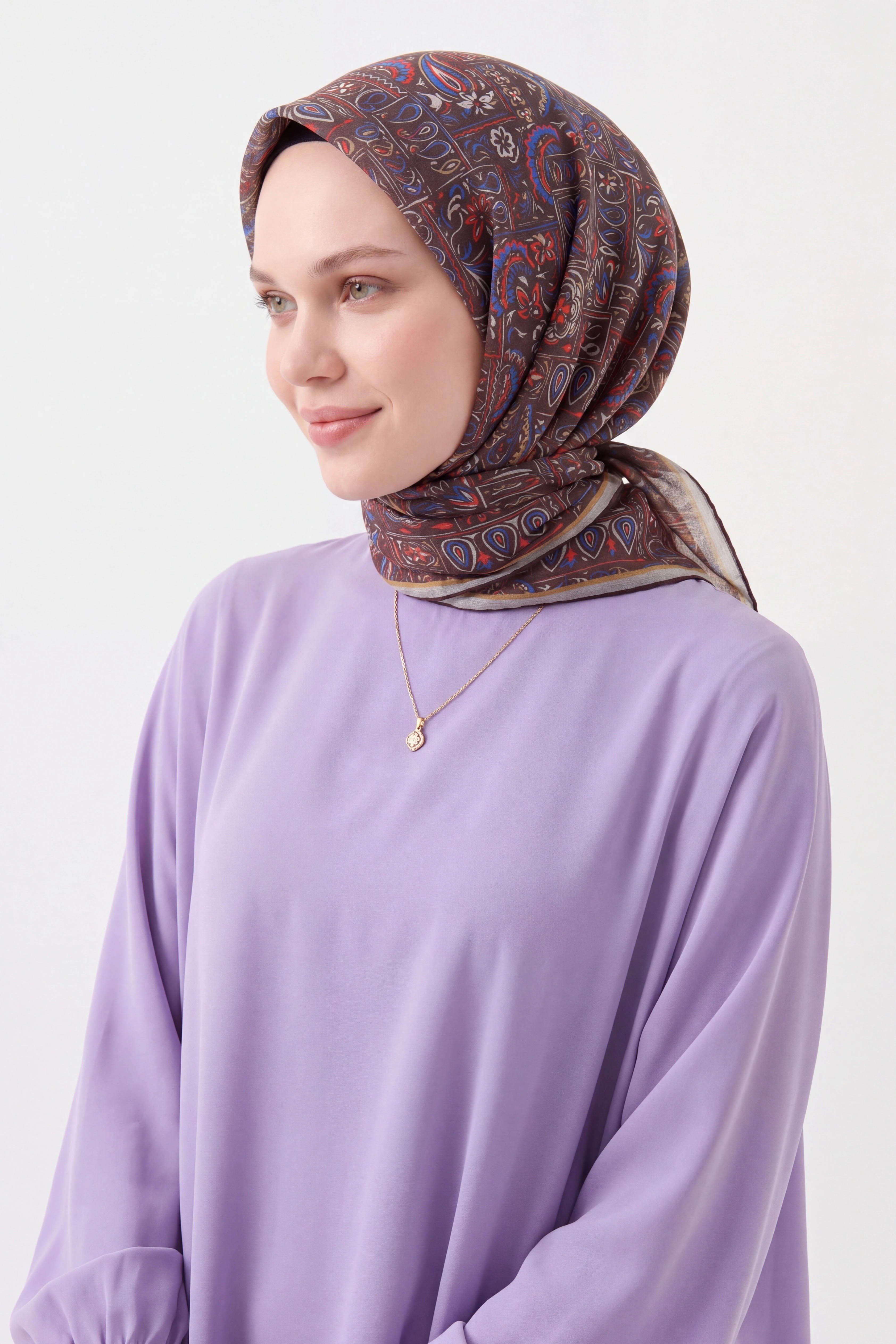 73165-16Soft Eşarp Etnik Acı Kahve