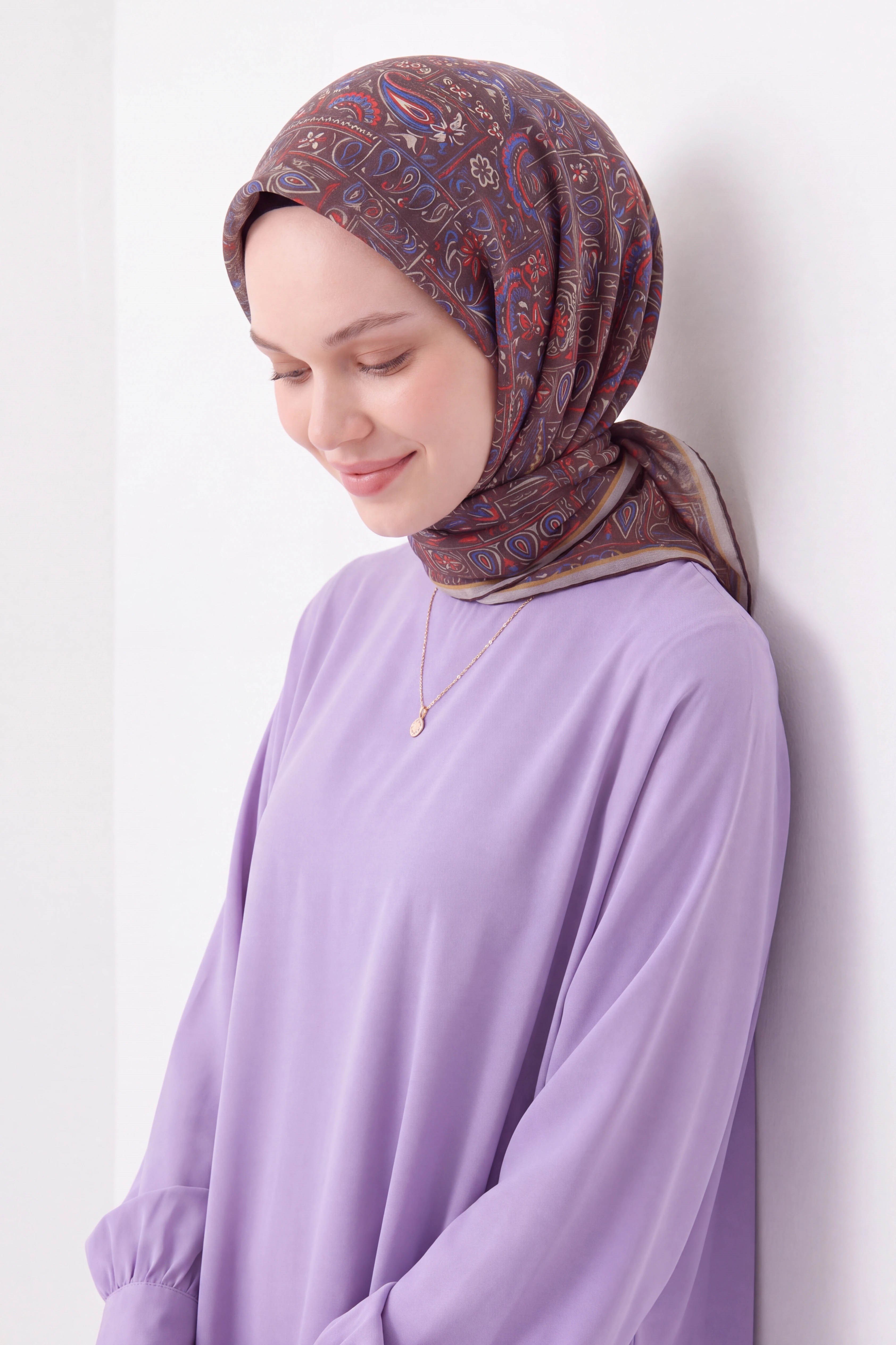73165-16Soft Eşarp Etnik Acı Kahve