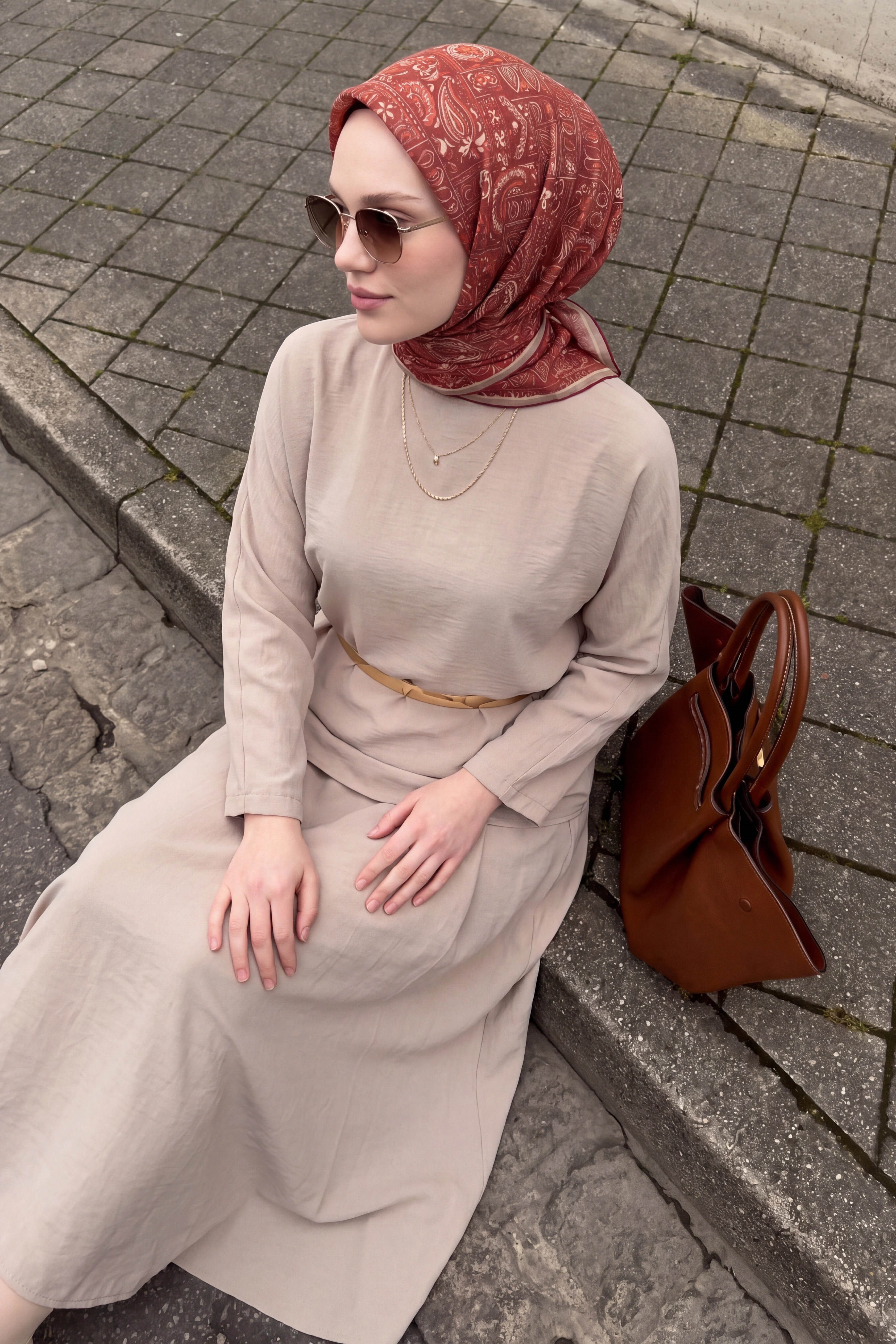 73165-17Soft Eşarp Etnik Bordo