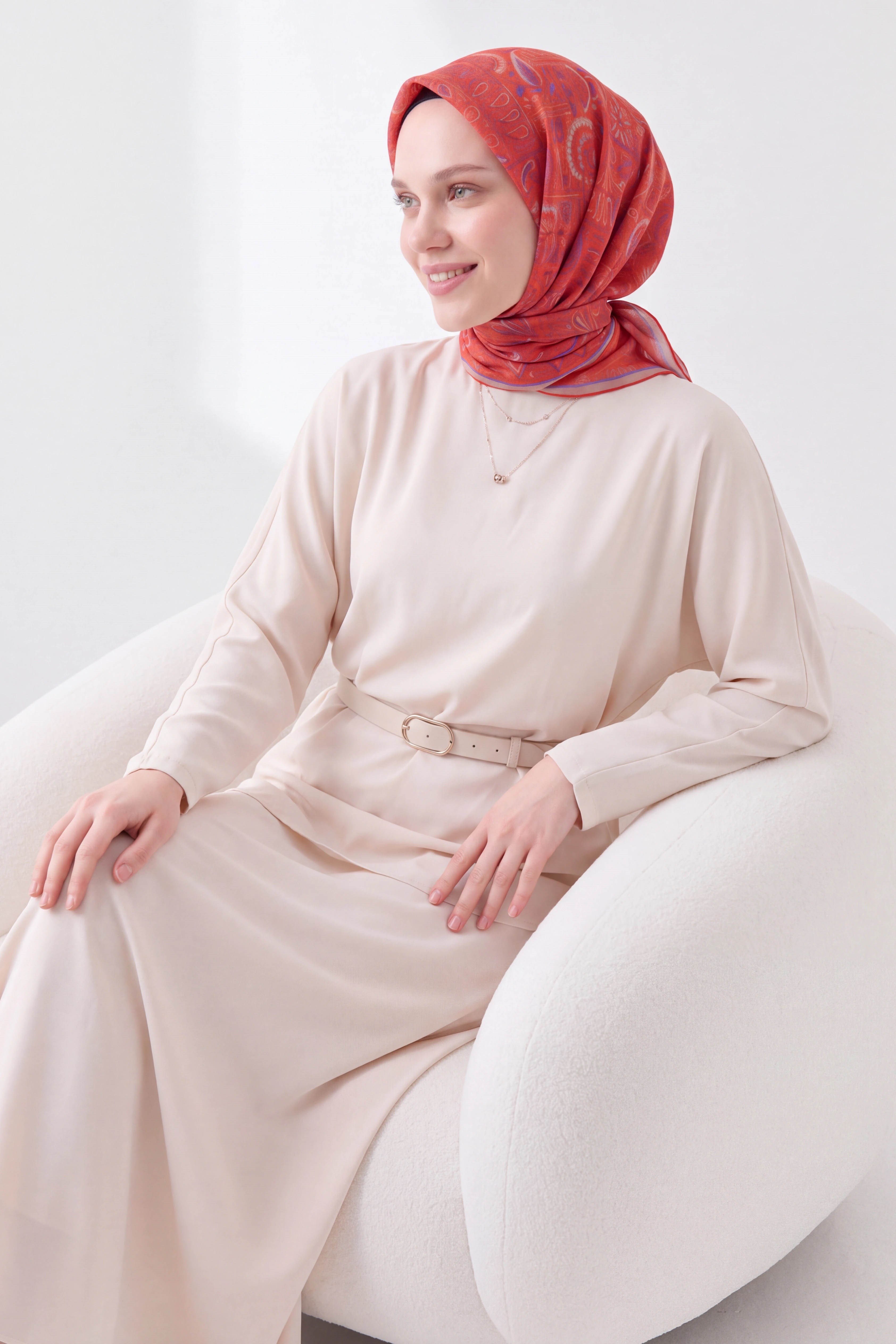 73165-21Soft Eşarp Etnik Turuncu