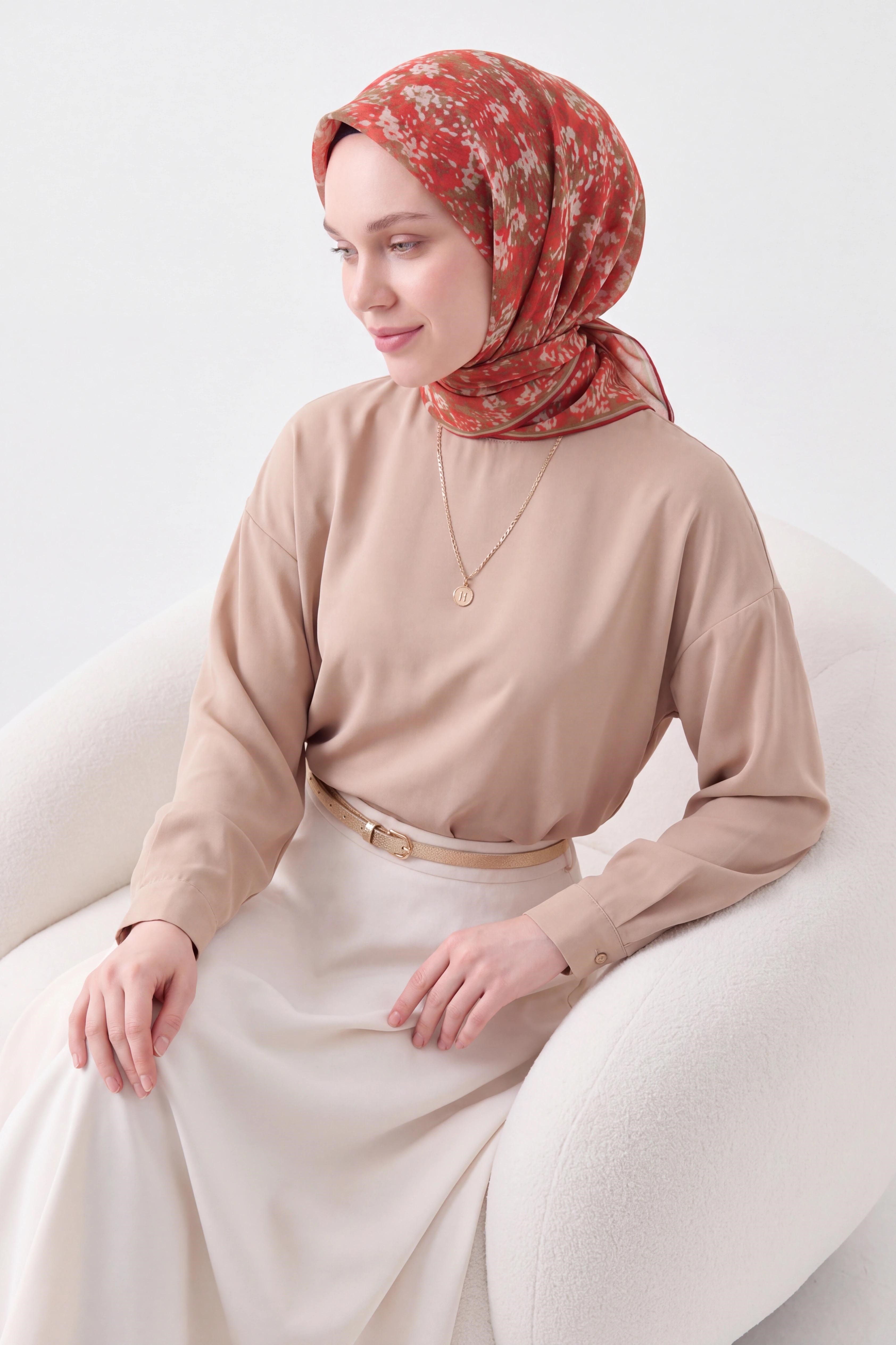 73166-17Soft Eşarp Autumn Bloom Koyu Kırmızı