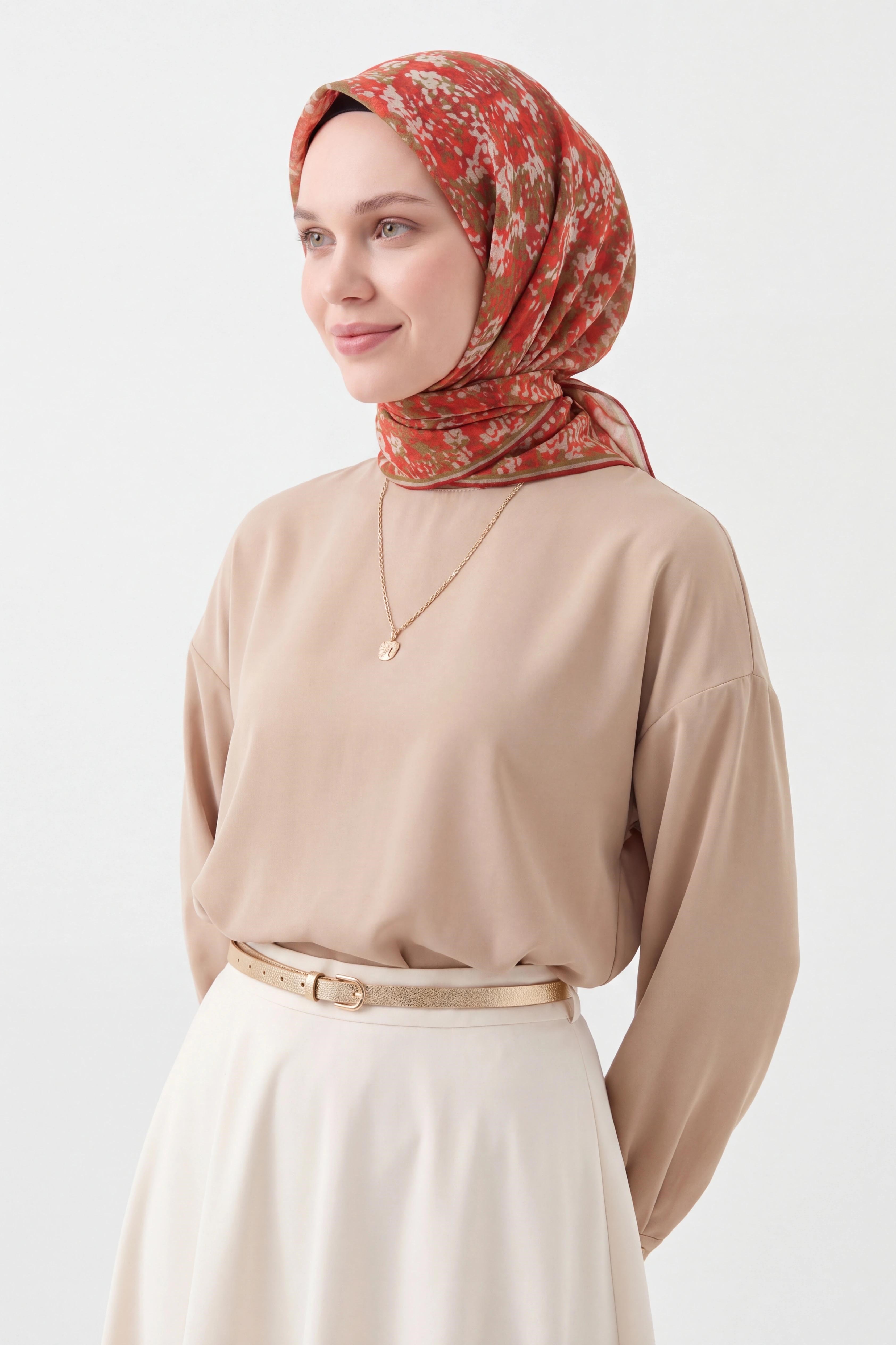 73166-17Soft Eşarp Autumn Bloom Koyu Kırmızı