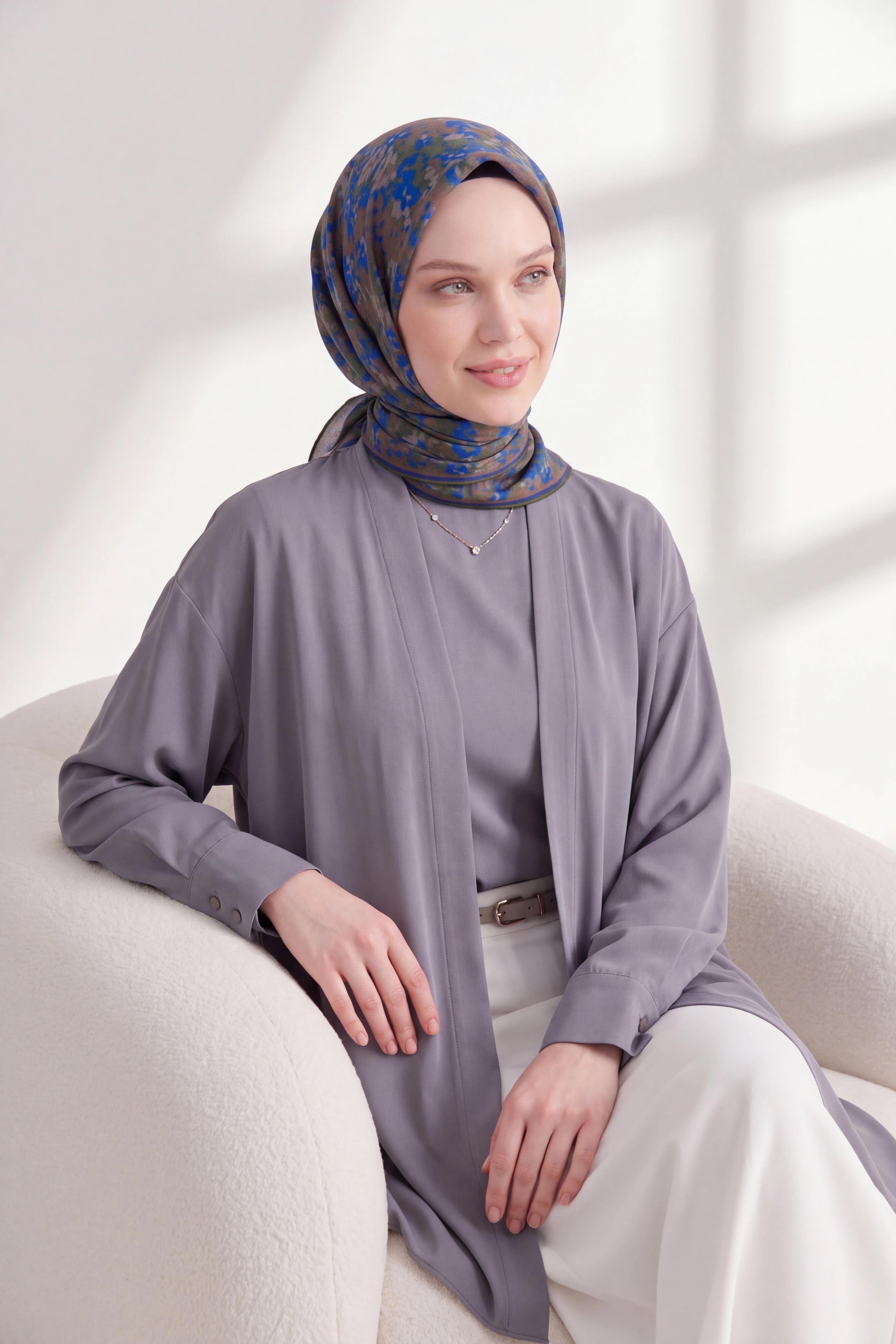 73166-19Soft Eşarp Autumn Bloom Koyu Mavi