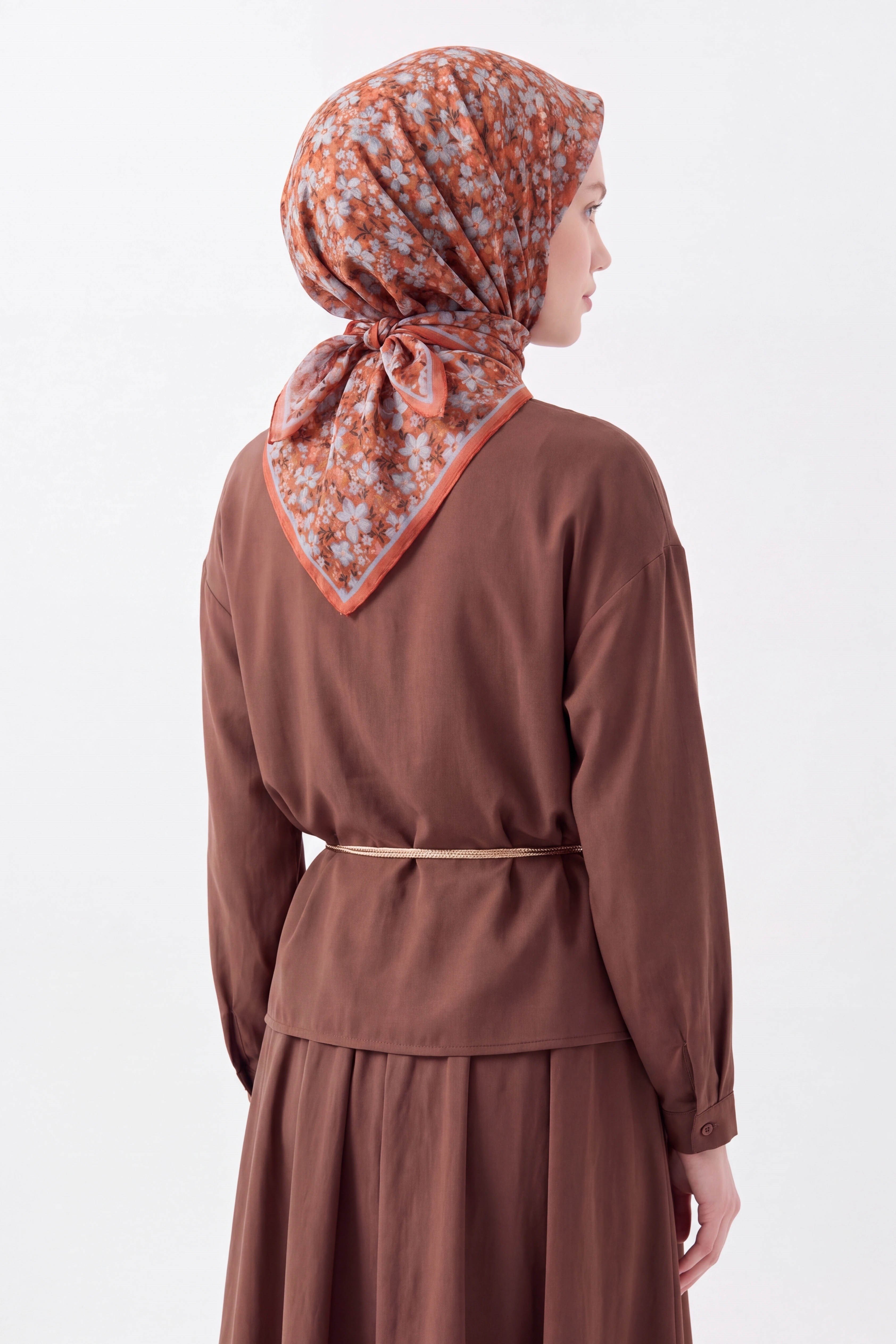 73168-14Soft Eşarp Mini Floral Koyu Turuncu