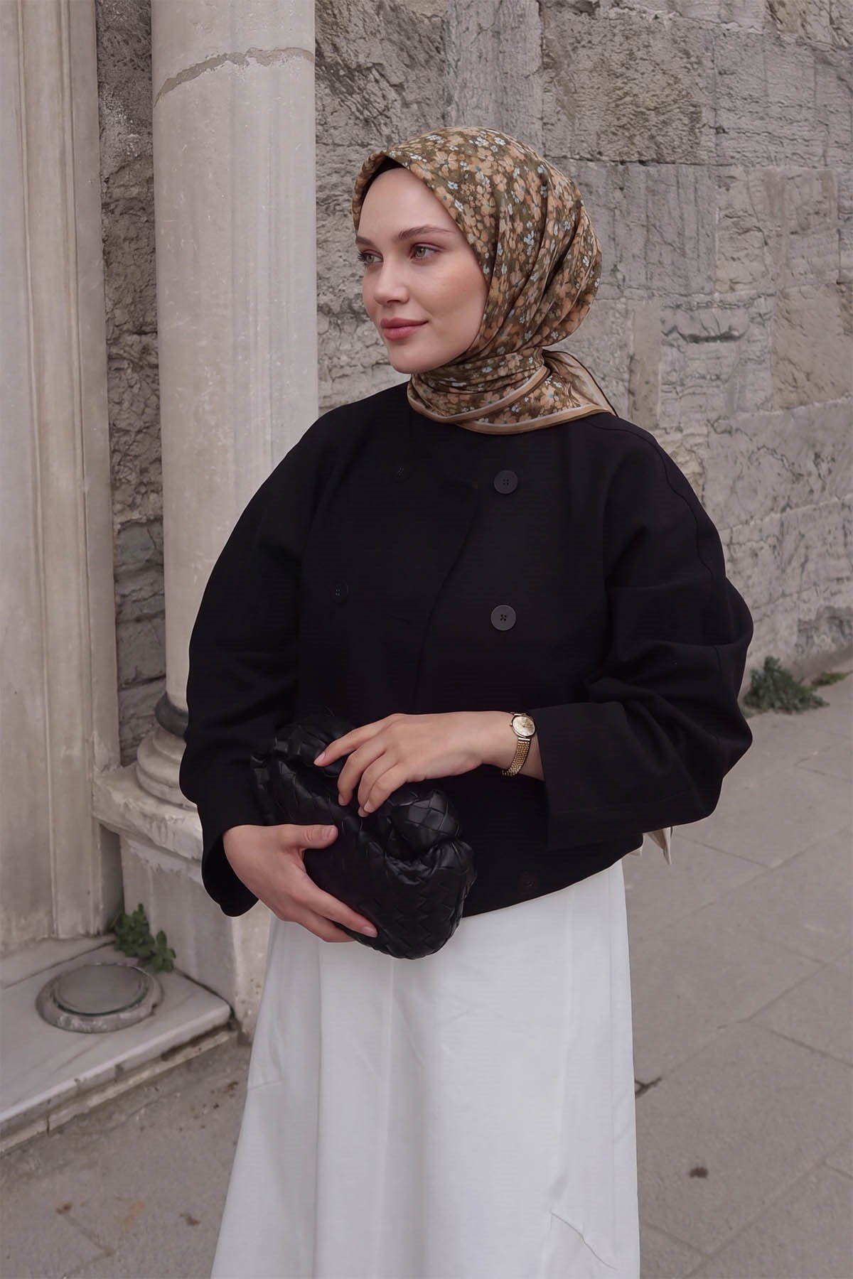 73168-15Soft Eşarp Mini Floral Haki