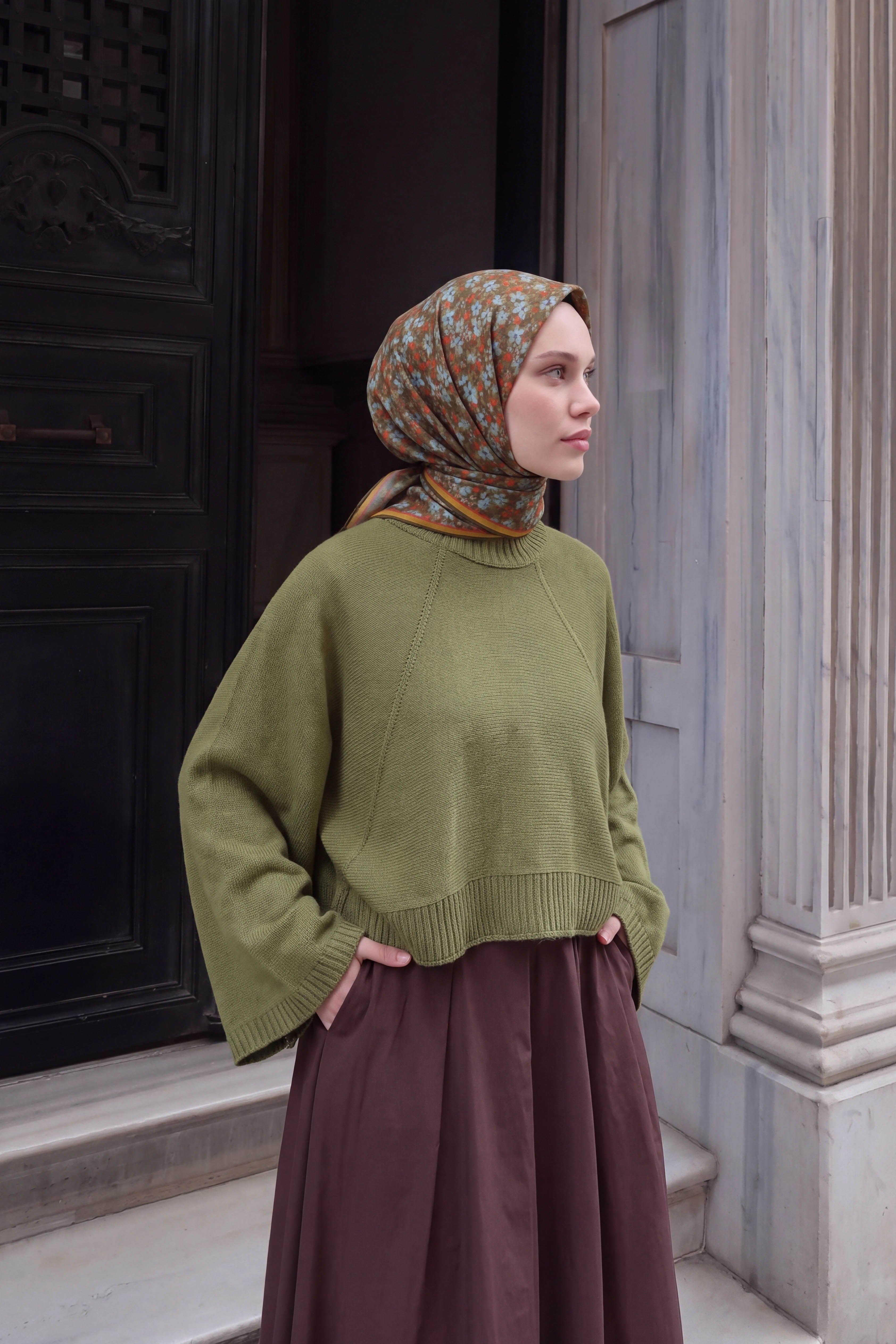 73168-21Soft Eşarp Mini Floral Yeşil