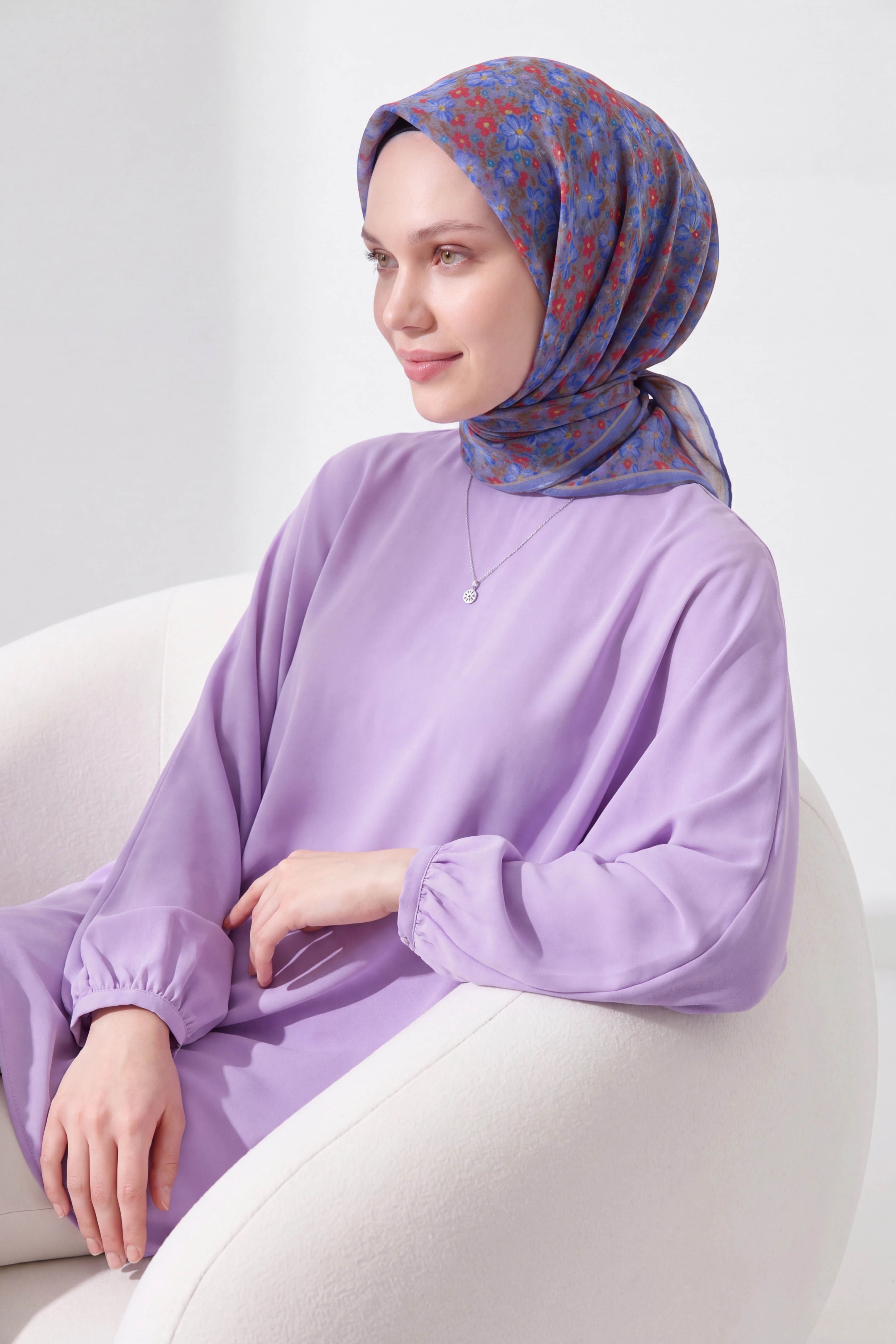 73168-25Soft Eşarp Mini Floral Lila