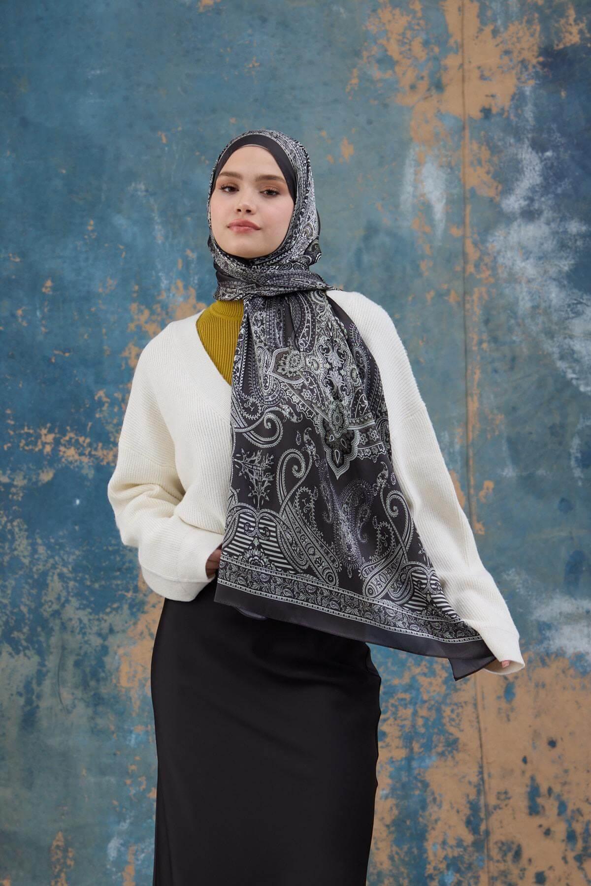 Antrasit Hint Vual Şal -  5008-13