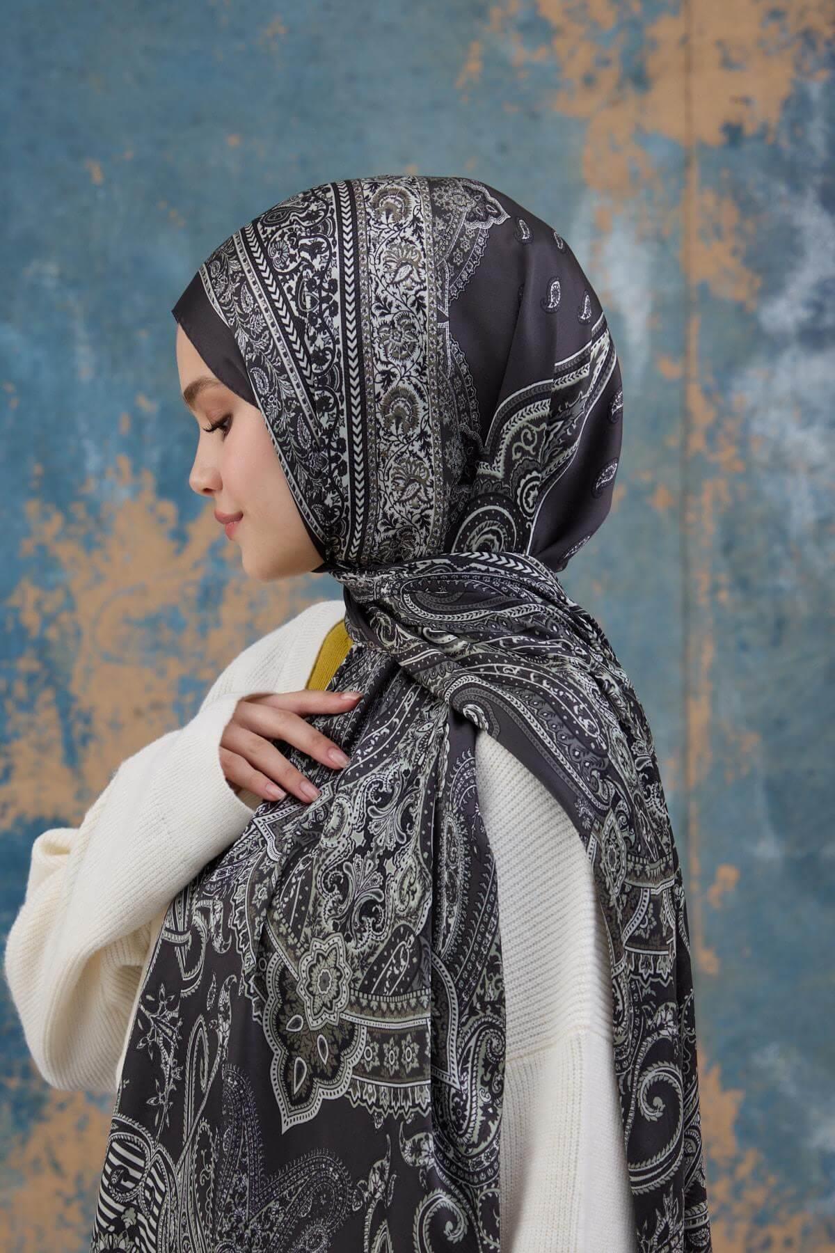 Antrasit Hint Vual Şal -  5008-13