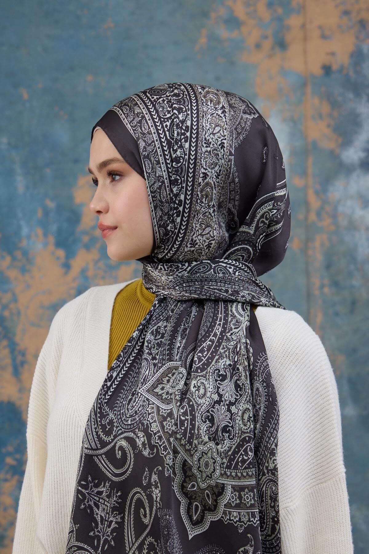 Antrasit Hint Vual Şal -  5008-13