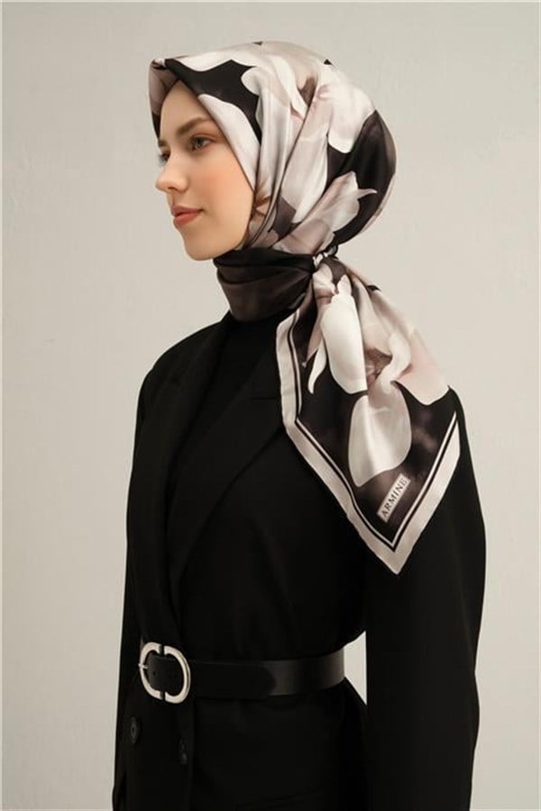 Armine Çiçek Desenli Saf İpek Sura Eşarp 9305D 85