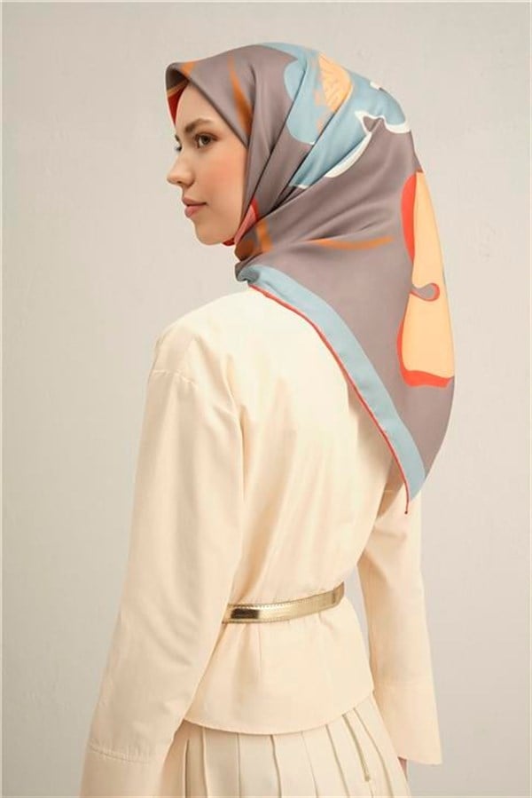 Armine Çiçek Desenli Saf İpek Twill Eşarp 9317D 03
