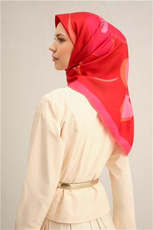 Armine Çiçek Desenli Saf İpek Twill Eşarp 9317D 56