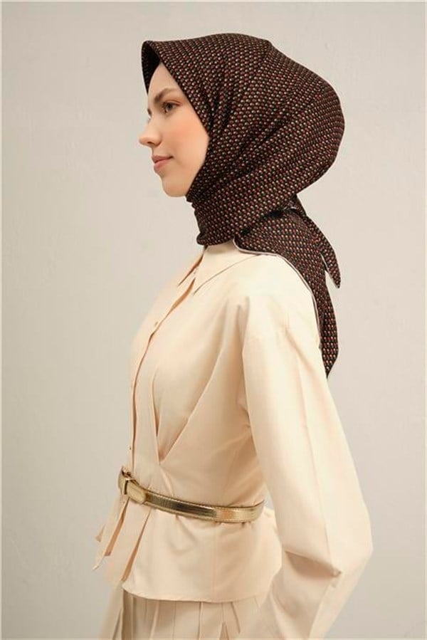 Armine Çiçek Desenli Saf İpek Twill Eşarp 9307D 34