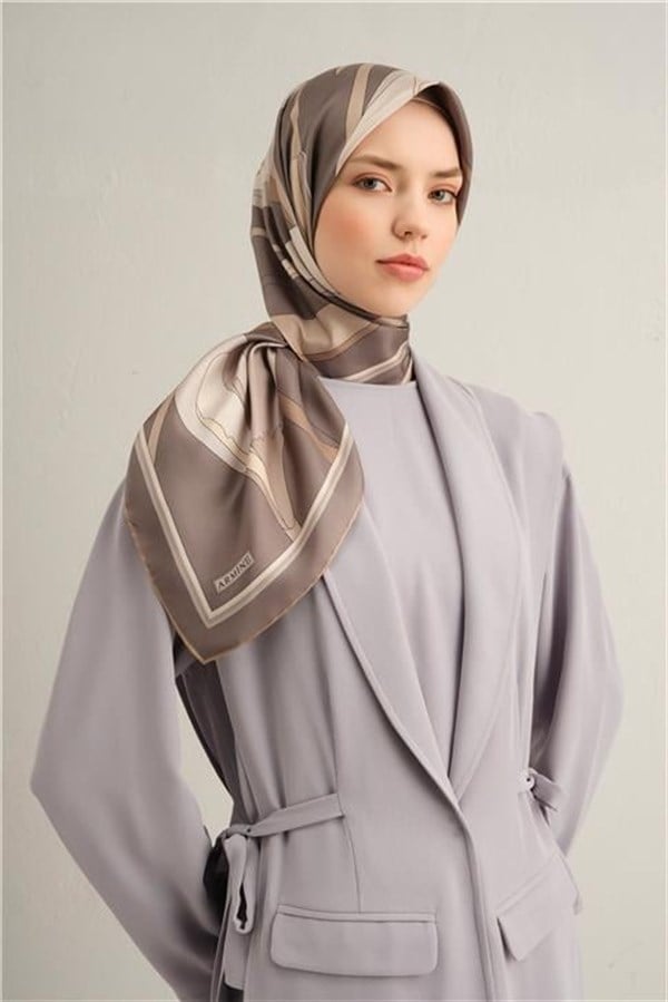 Armine Çiçek Desenli Saf İpek Twill Eşarp 9302D 04