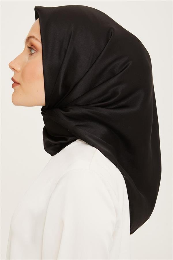 Armine Düz Siyah Nostalji Serisi Twill İpek  Eşarp 0010-01NT