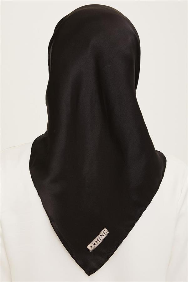 Armine Düz Siyah Nostalji Serisi Twill İpek  Eşarp 0010-01NT