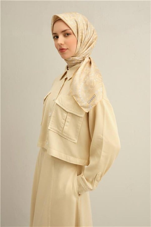Armine Etnik Desenli Saf İpek Twill Eşarp 9304D 53
