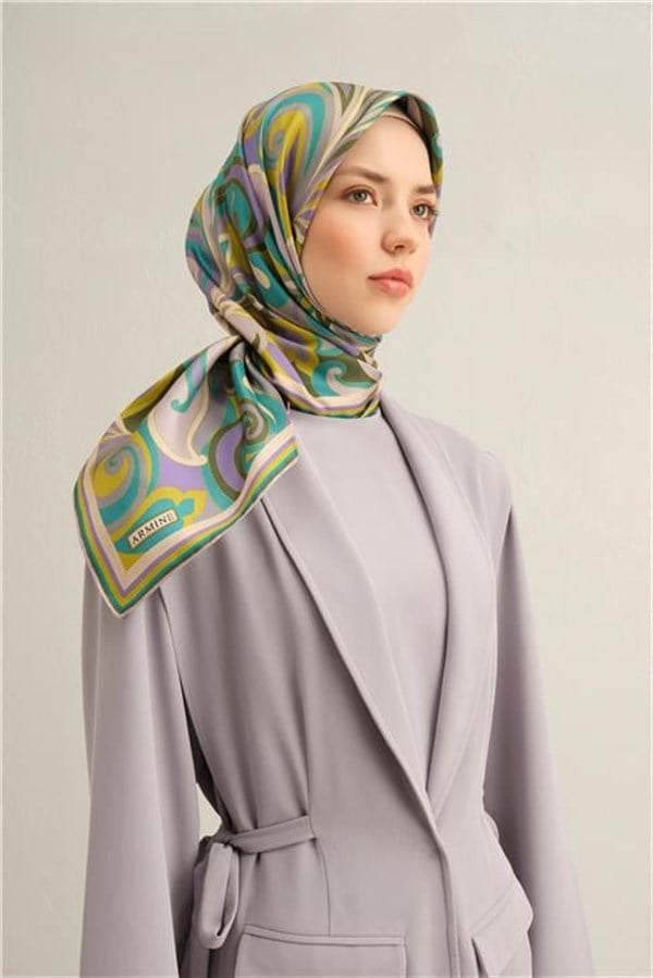 Armine Etnik Desenli Saf İpek Twill Eşarp 9323D 84