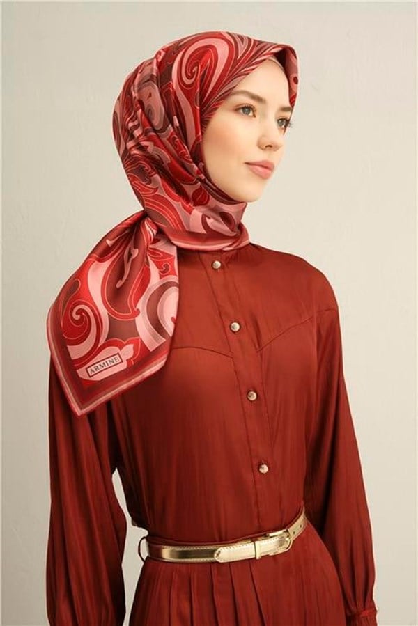 Armine Etnik Desenli Saf İpek Twill Eşarp 9323D 86