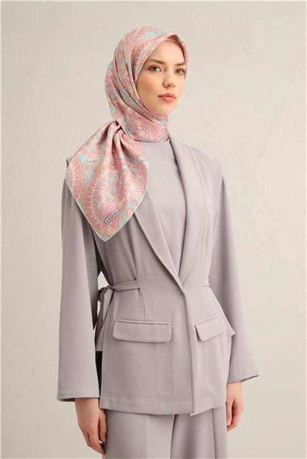Armine Etnik Desenli Saf İpek Twill Eşarp 9304D 31