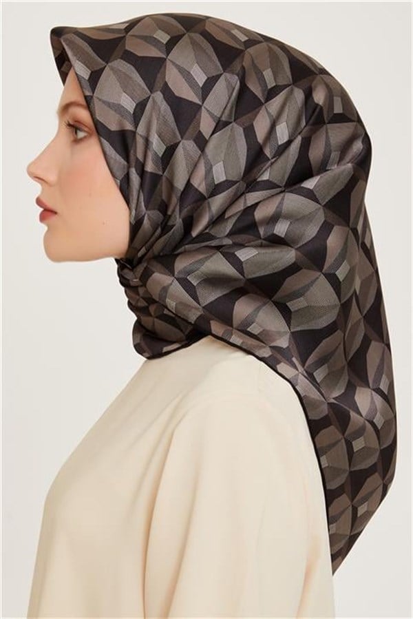 Armine Klasik Desenli Twill Saf İpek Eşarp 9204D 83