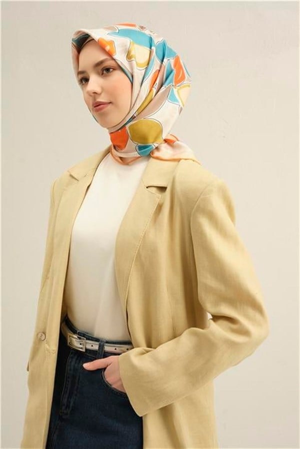 Armine Obje Desenli Saf İpek Twill Eşarp 9314D 36
