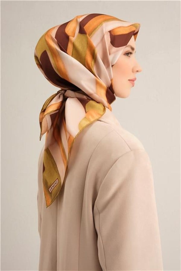 Armine Soyut Desenli Saf İpek Twill Eşarp 9306D 52