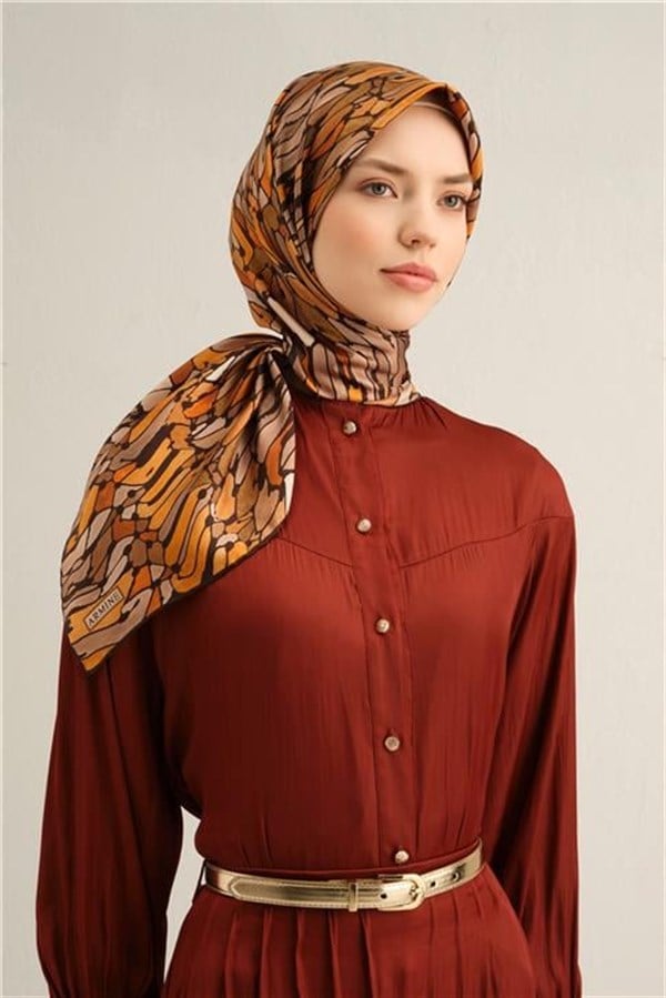 Armine Soyut Desenli Saf İpek Twill Eşarp 9335D 81