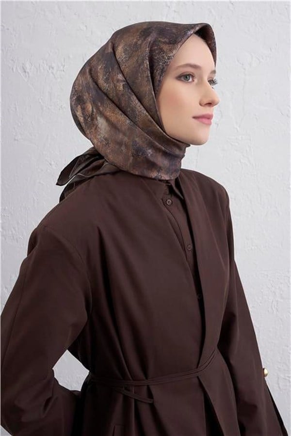 Armine Soyut Desenli Saf İpek Twill Eşarp 9433D 52