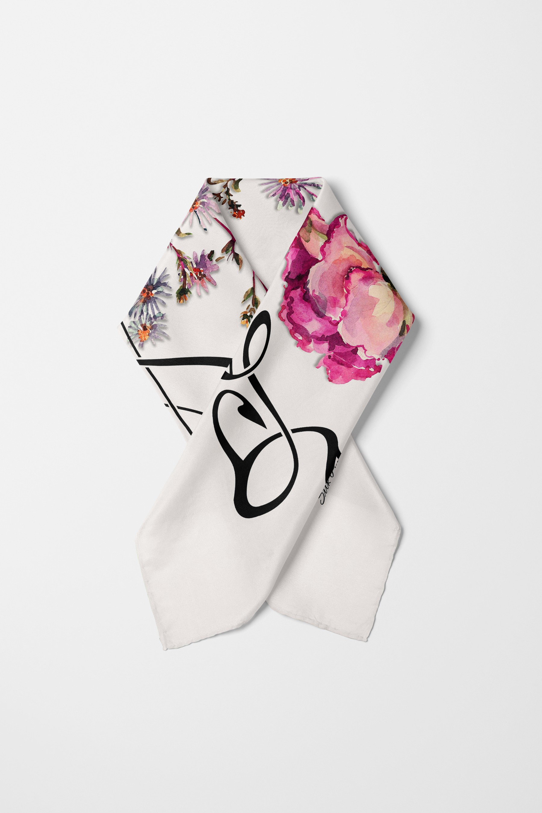 Bandana Çiçek Desen Pudra